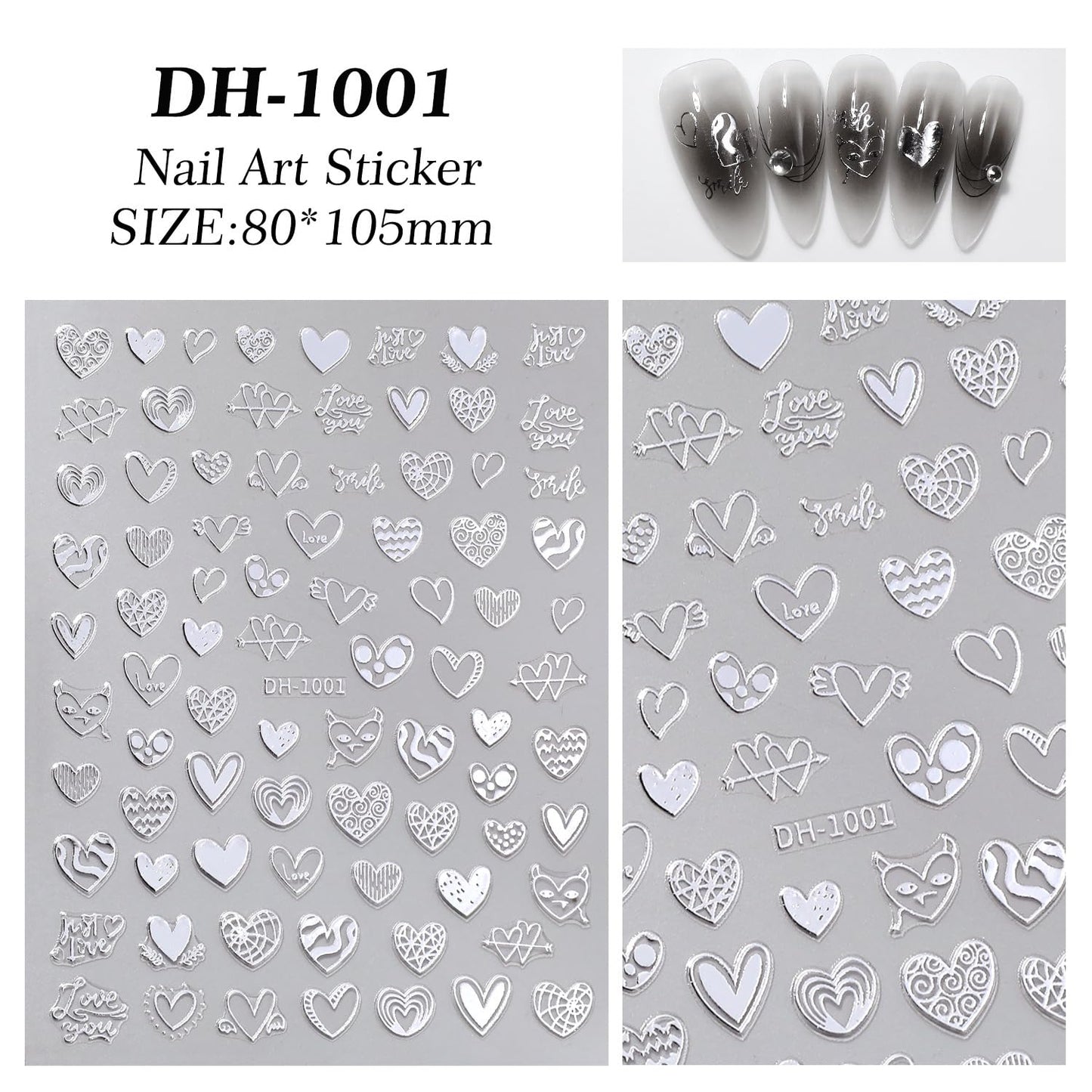 7 Sheets Heart Nail Stickers for Nail Art Valentine’s Day Nail Decals 5D Self-Adhesive Coloful Metal Heart Nail Design Valentines Day Nails Supplies for Women Girls DIY Nail Art Decor