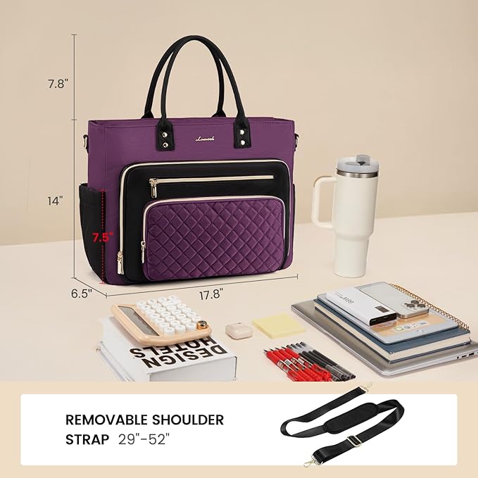 LOVEVOOK Laptop Tote Bag for Women, Work Bags Laptop Bag Nurse Bags With Laptop Compartment, Professional Computer Briefcase With Large Cup Holder, Business Large Purses Handbag Gifts, 17.3 Inch