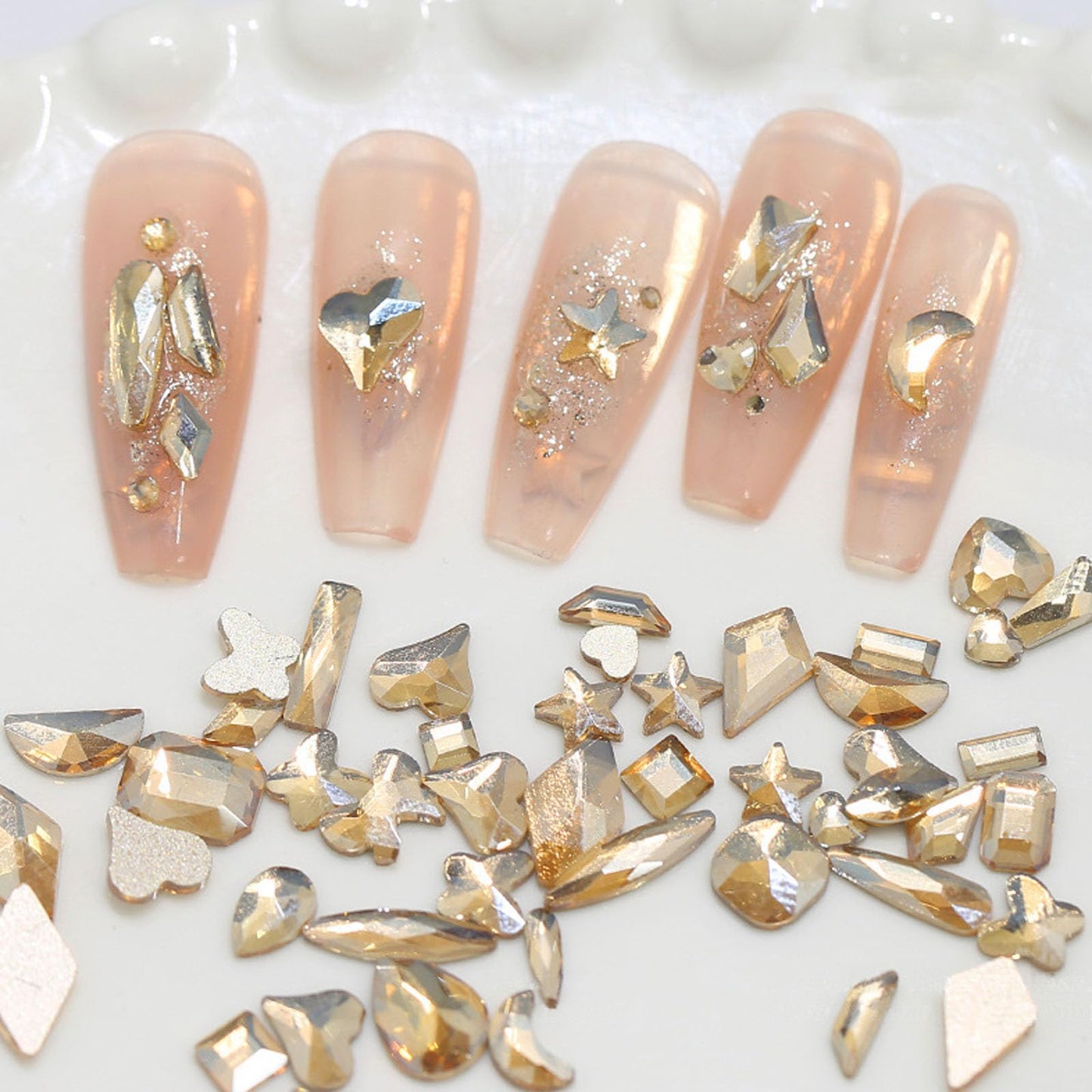 Kaipheiquan Champagne Nail Rhinestones Kit, 18 Types of 900 Special-Shaped Nail Diamonds + 3200 Flat-Bottomed Nail Rhinestones, 3D Nail Crystals DIY Crafts Gemstones for Nail