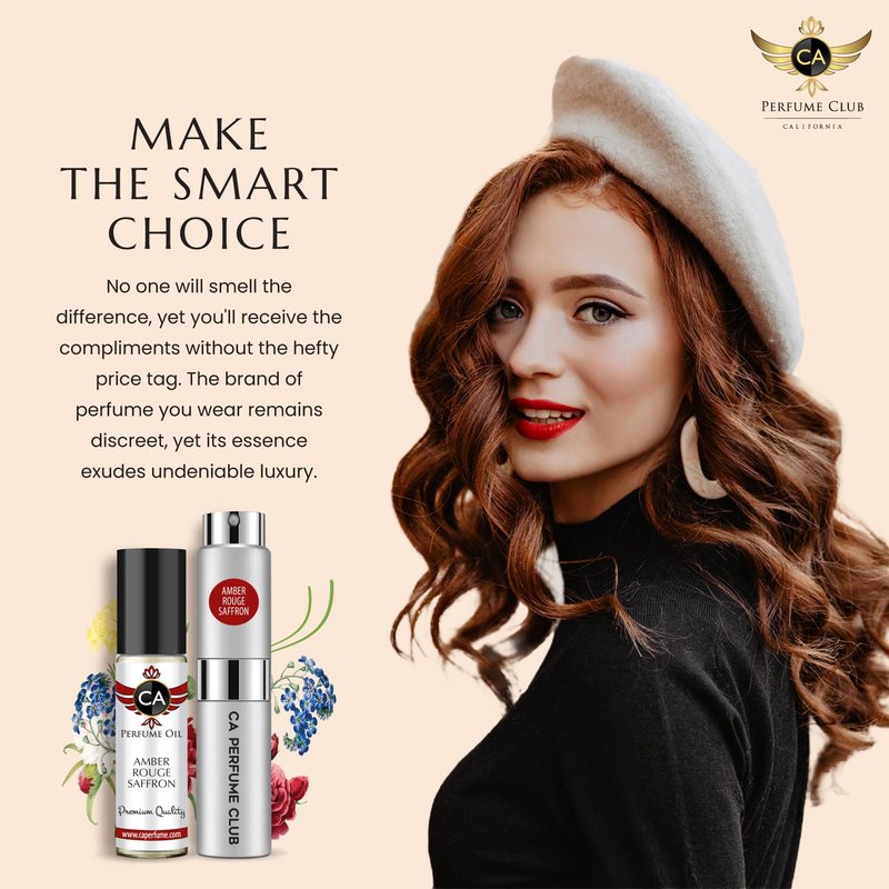 CA Perfume Duo Impression of Amber Rouge Saffron For Women and Men Fragrance Layering Set Bundle – Eau De Parfum + Body Oil Roll-On Bottle (Set of 2, 0.27 Fl Oz + 0.33 Fl Oz)