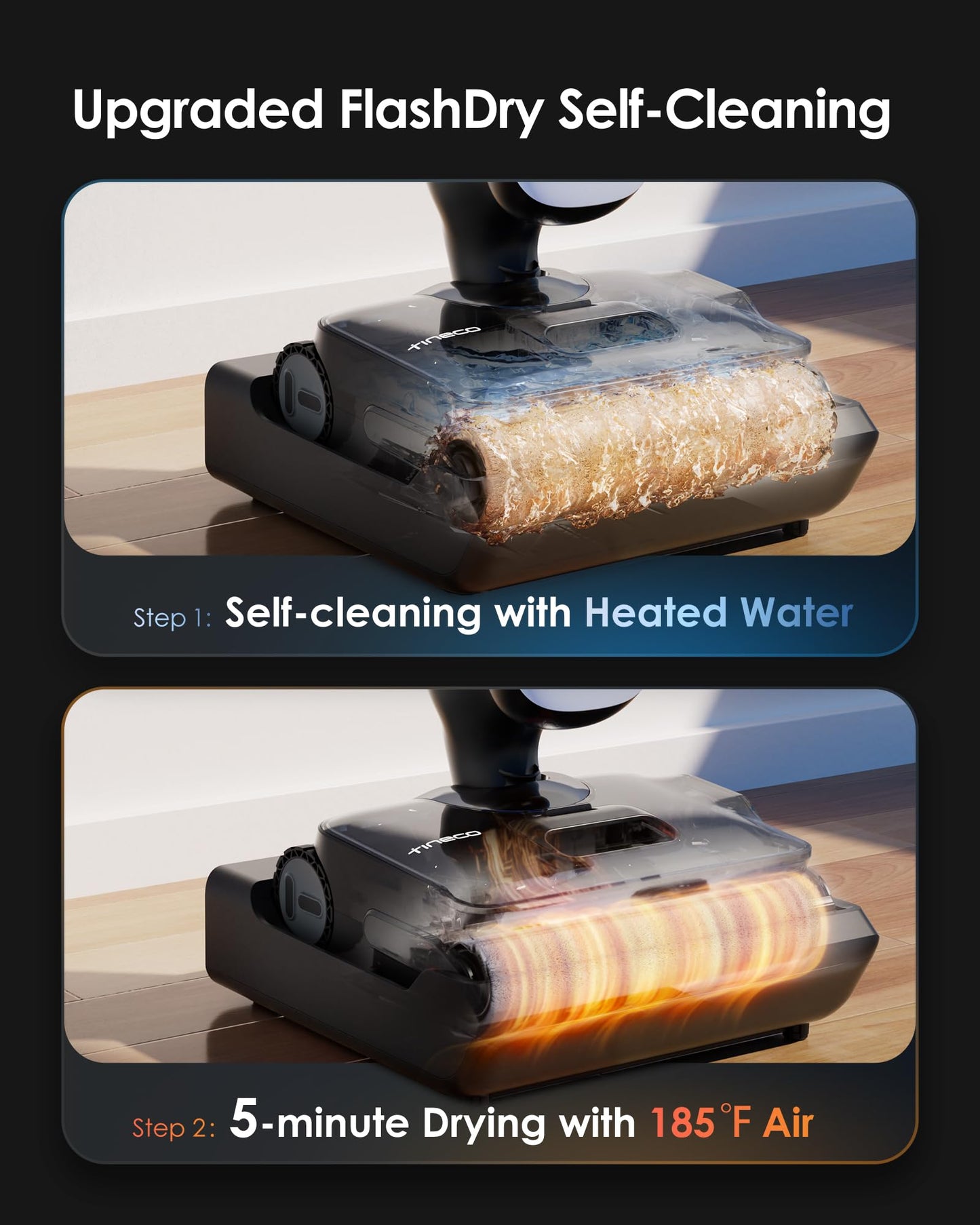 Tineco Floor One S9 Artist Pro Wet Dry Vacuum Cleaner, 22kPa Suction, 360° SmoothDrive, Anti-Tangle Design, 185°F Flashdry, 75 Min Runtime, Dual-Edge Cleaning, 180° Lay-Flat