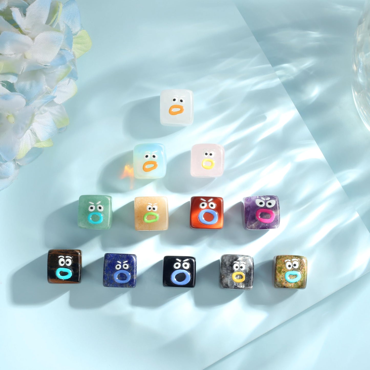 XIANNVXI Funny Emotion Polished Stone Gift 12pcs Cute Emoji Carving Cube Figurine Crystals Rock Present Novel Mothers Day Birthday Graduation Gifts for Women Men Natural Healing Crystals Stones