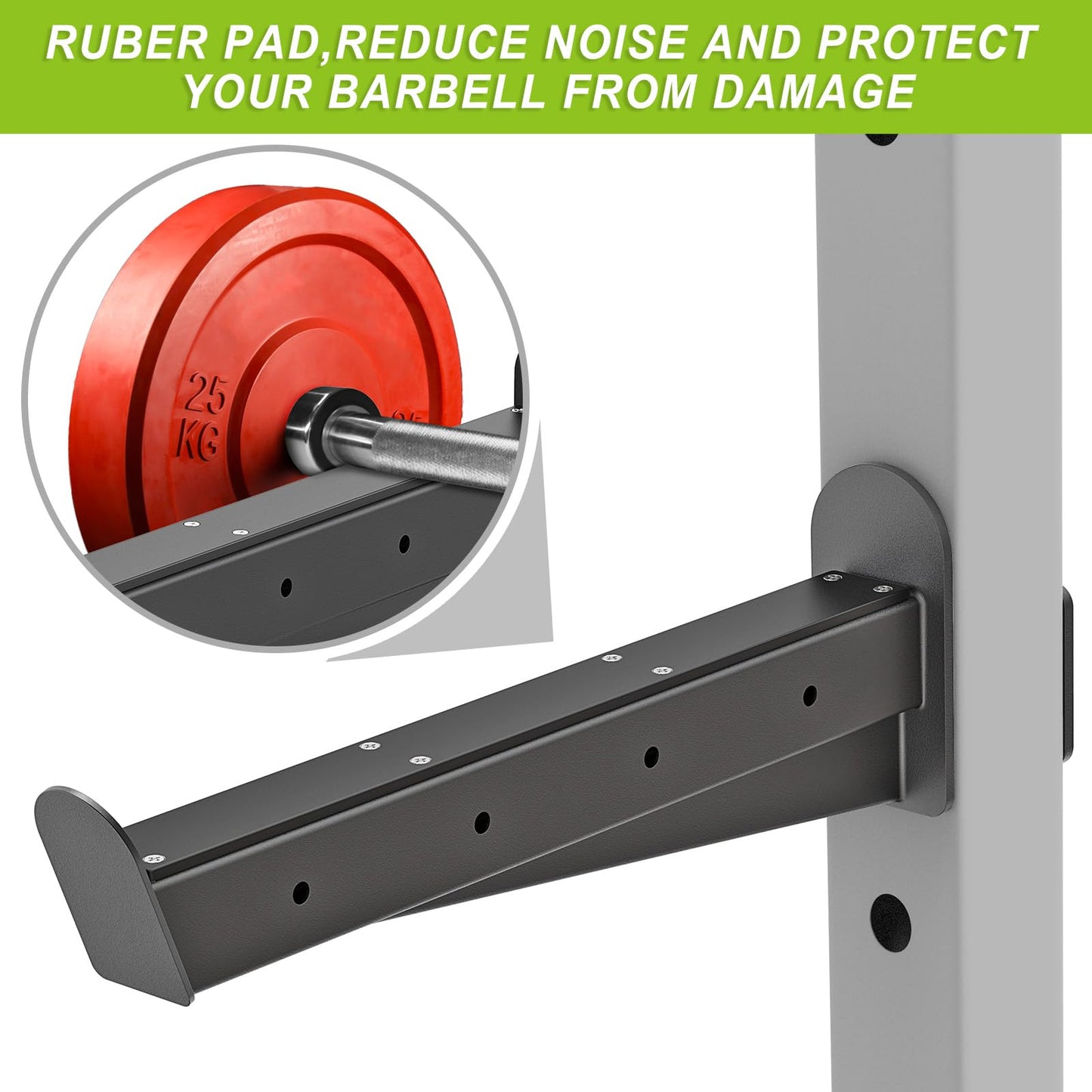 Kipika Safety Spotter Arms for 3" x 3"" Power Racks with 5/8"" & 1"" Holes - Heavy Duty Barbell Safety Catches with Rubber Pad - Adjustable and Easy to Install - Set of 2"