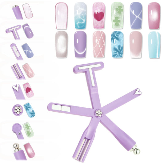 Modelones Cat Eye Gel Nail Polish Magnet, 8-in-1 Cat Eye Magnet Tool for Gel Nails Strong Magnetic Nail Art Wand with Steel Ball, Glass Bead& French Tip&Clover Cateye Multi-Effect Magnets DIY Salon