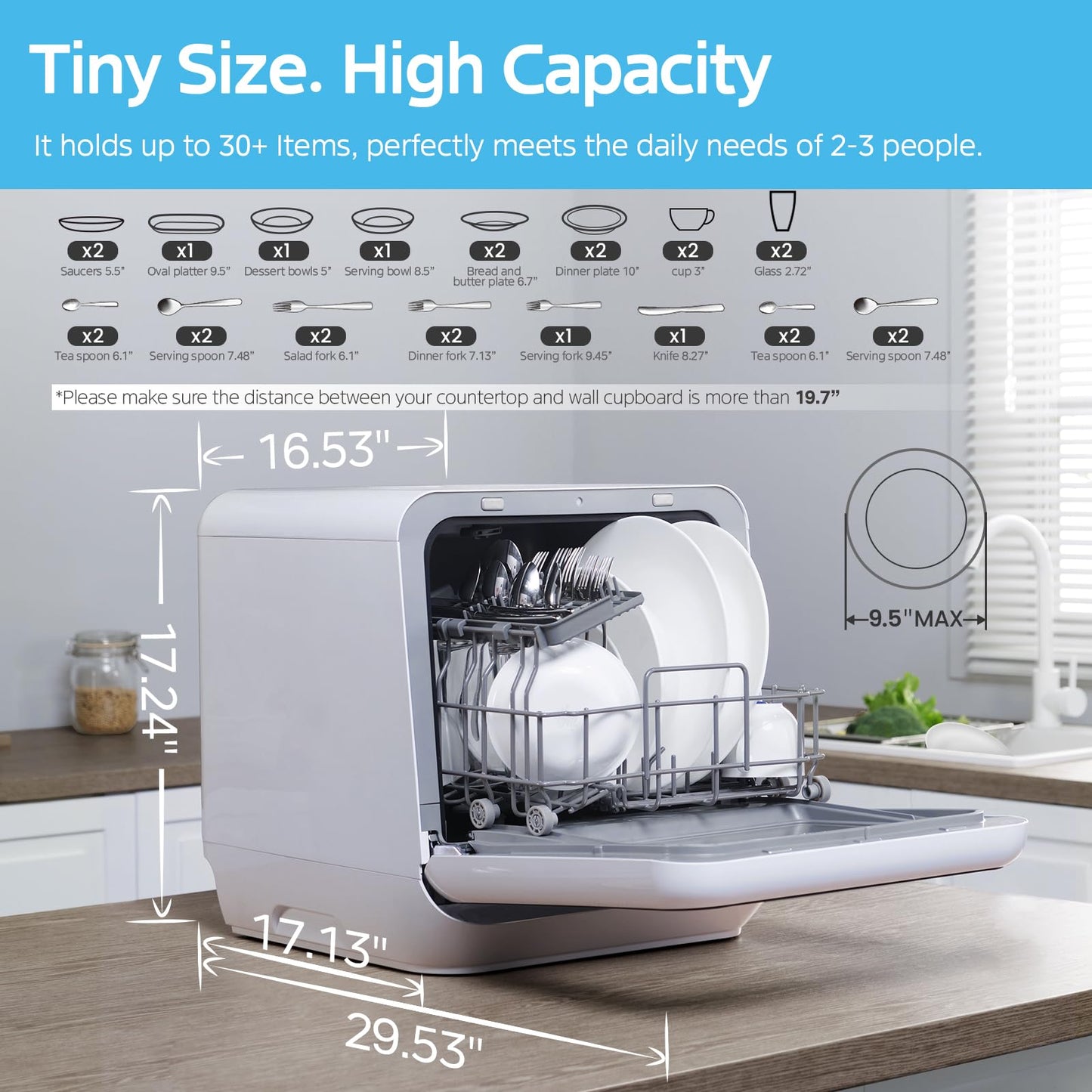 Midea MDC17P0ABB Portable Countertop Mini 1.32Gal Built-in Water Tank, No Hookup Needed, 6 Programs, 360° Dual Spray, 162℉ High-Temp& Air-Refresh Function, Dishwasher for Apartments& RVs, Black