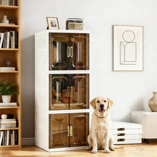 YHB Portable Closet Storage Cabinet, Pet Collapsible Clothes Organizers, White, Collapsible Wardrobe with Visualization Doors, Rolling Wheels for Hanging Long Skirts, Dresses, Suits, etc