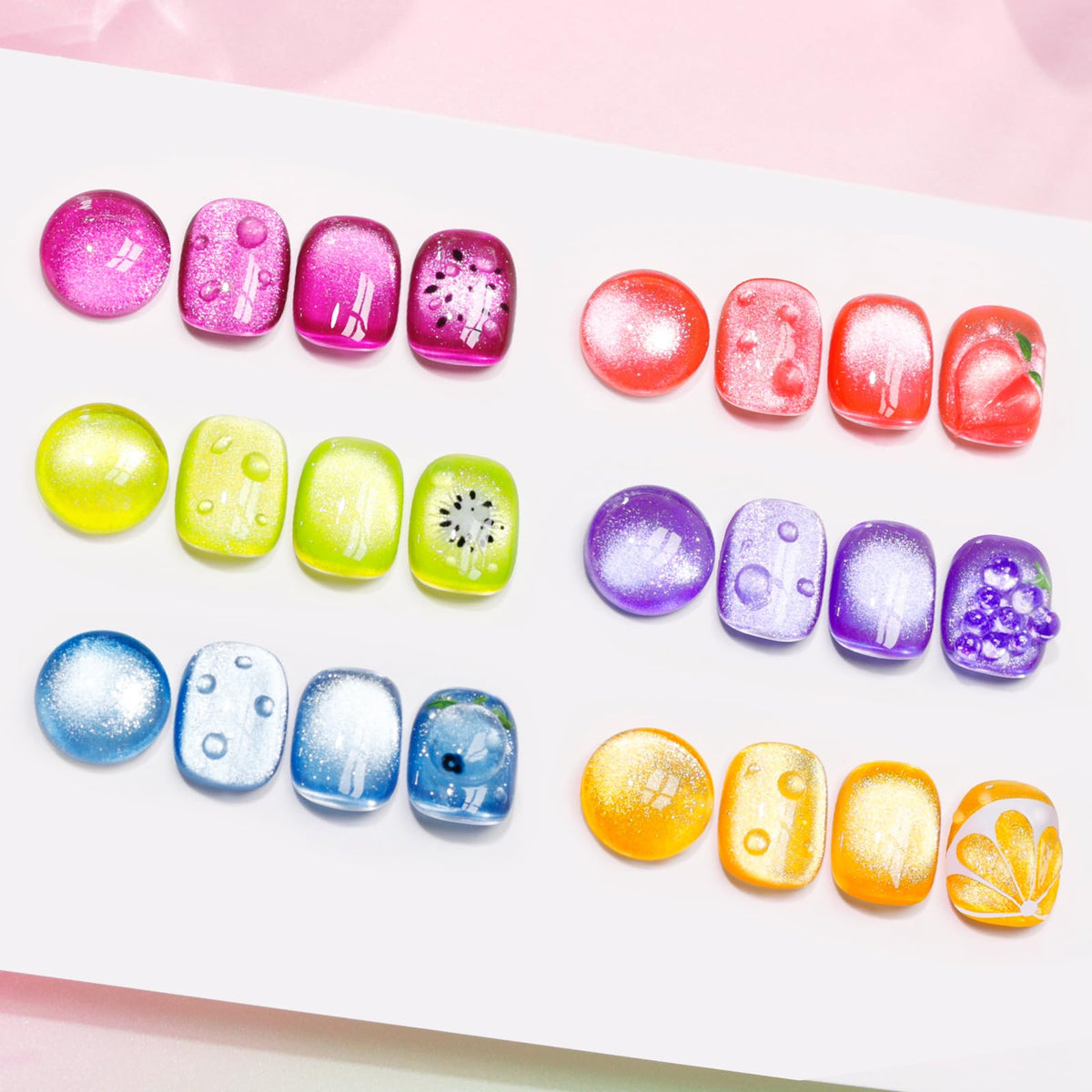 GELLEN Fruit Collection Cat Eye Gel Nail Polish, 6 Colors Neon Magnetic Gel Polish Set with Sparkle Finish, Soak Off UV LED Holographic Reflective Polish Kit for DIY Manicure or Salon Use