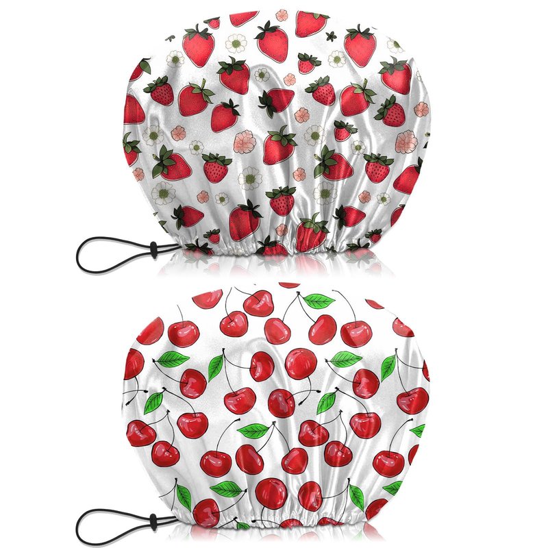 BHAHB 2 PCS Shower Cap Waterproof Double Layer Elastic Adjustable Reusable Hair Bath Caps for Girls Women Cute Aesthetic-Pink