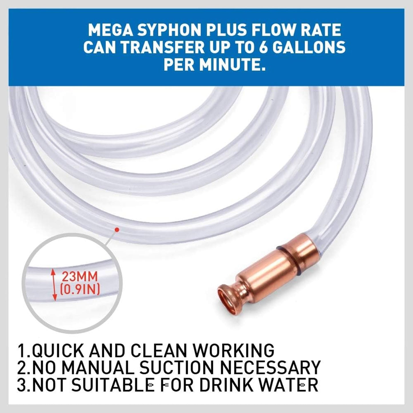 HORUSDY Diesel Mechanical Gas Siphon 10FT Multi-Purpose Super Easy Siphon Pump,3/4" Valve Virgin Grade Tubing Safe