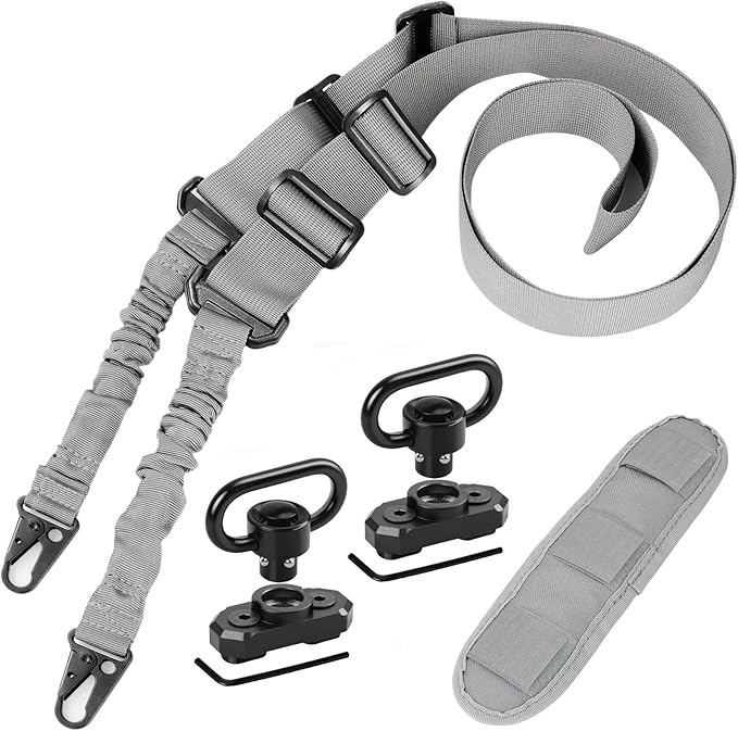 REERON Two Point Traditional Slings Set | Extra Long Adjustable Rifle 2 Point Sling + 2 Pack 360ÃÂ° Rotation 1.25" QD Sling Swivel Mounts for M-Rails + Shoulder Pad
