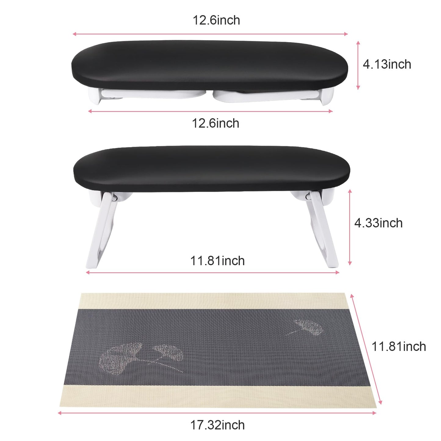 Subay Nail Arm Rest, Foldable PU Leather Manicure Hand Rest for Acrylic Nails Cushion Hand Holder, Nail Arm Rest Pillow Nail Art Tool for Nails Tech Manicure Pedicure Salon Home Use - Black