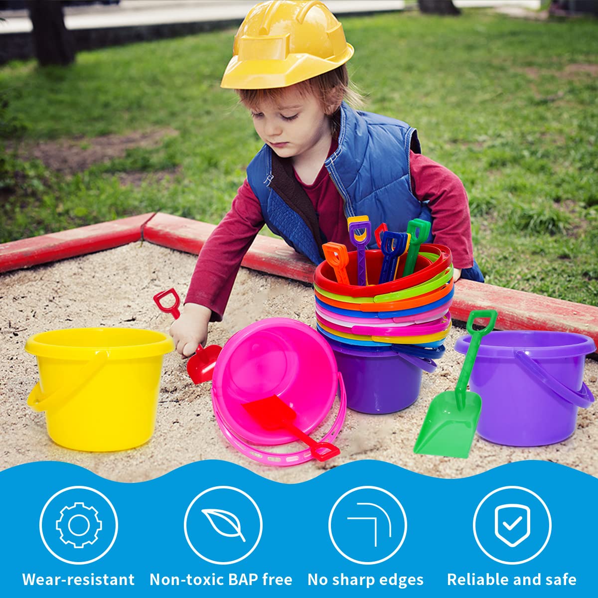 BeneFine 12 Pack Sand Buckets and Shovels for Kids 7.48 Inches | Beach and Sand Toys at The Beach | Use for Sand Molds at The Sandbox -12 Pail and 12 Shovel Set
