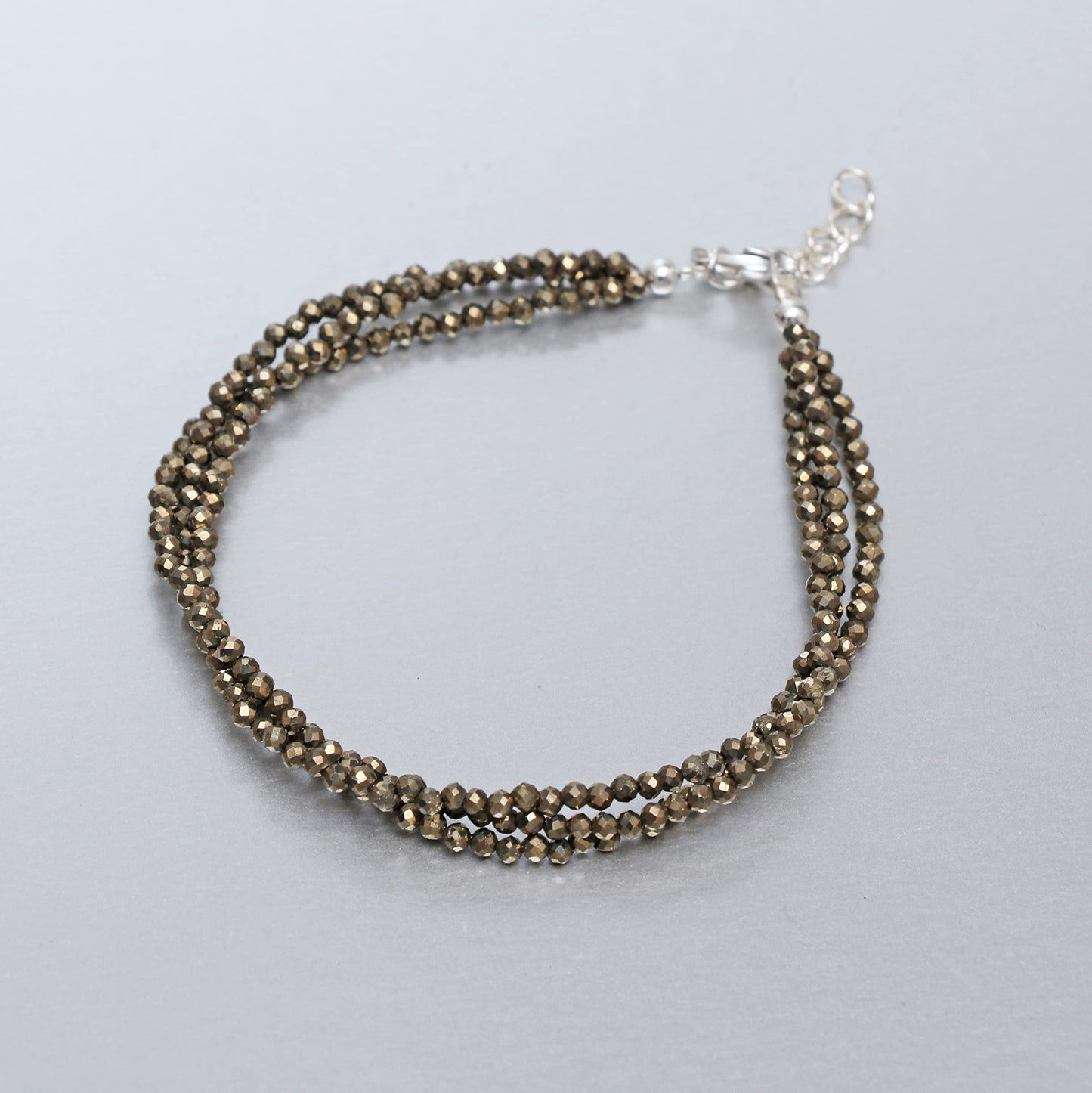 Gempires Natural Lightweight Multi Strand Beaded Bracelet Pyrite Crystal Gemstone Jewelry Hypoallergenic 8 Inch Silver Plated Trendy Western Everyday Wear Jewerly