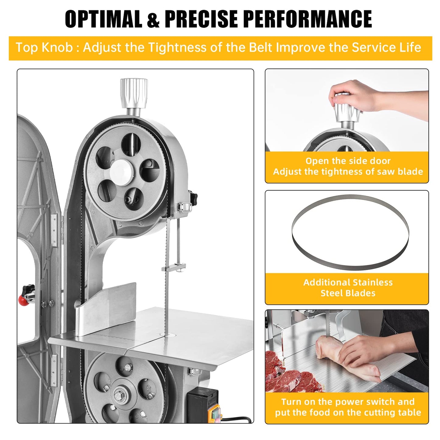 110v 1500W Electric Meat Bone Saw Machine for Home or Commerce Cattle Sheep Pig Fish Cut, 0.4-7.1 Inch Cutting Thickness, Table Size 18.8" x 14.9" With 5 Saw Blades