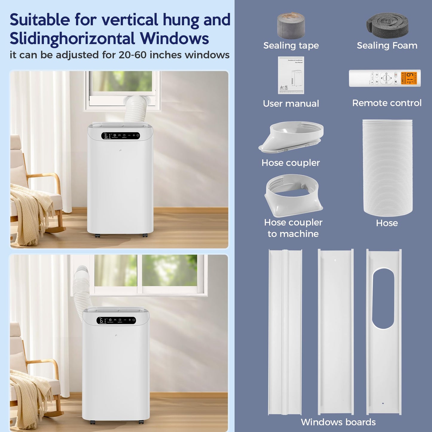 Humhold 14000 BTU Portable Air Conditioners with Heater, Remote Control, 4-in-1 Free Stand Smart Cooling AC Unit with Heating, Dehumidifier, Fan Mode for 550 to 700 sq.ft Room,Auto Swing,Timer,White