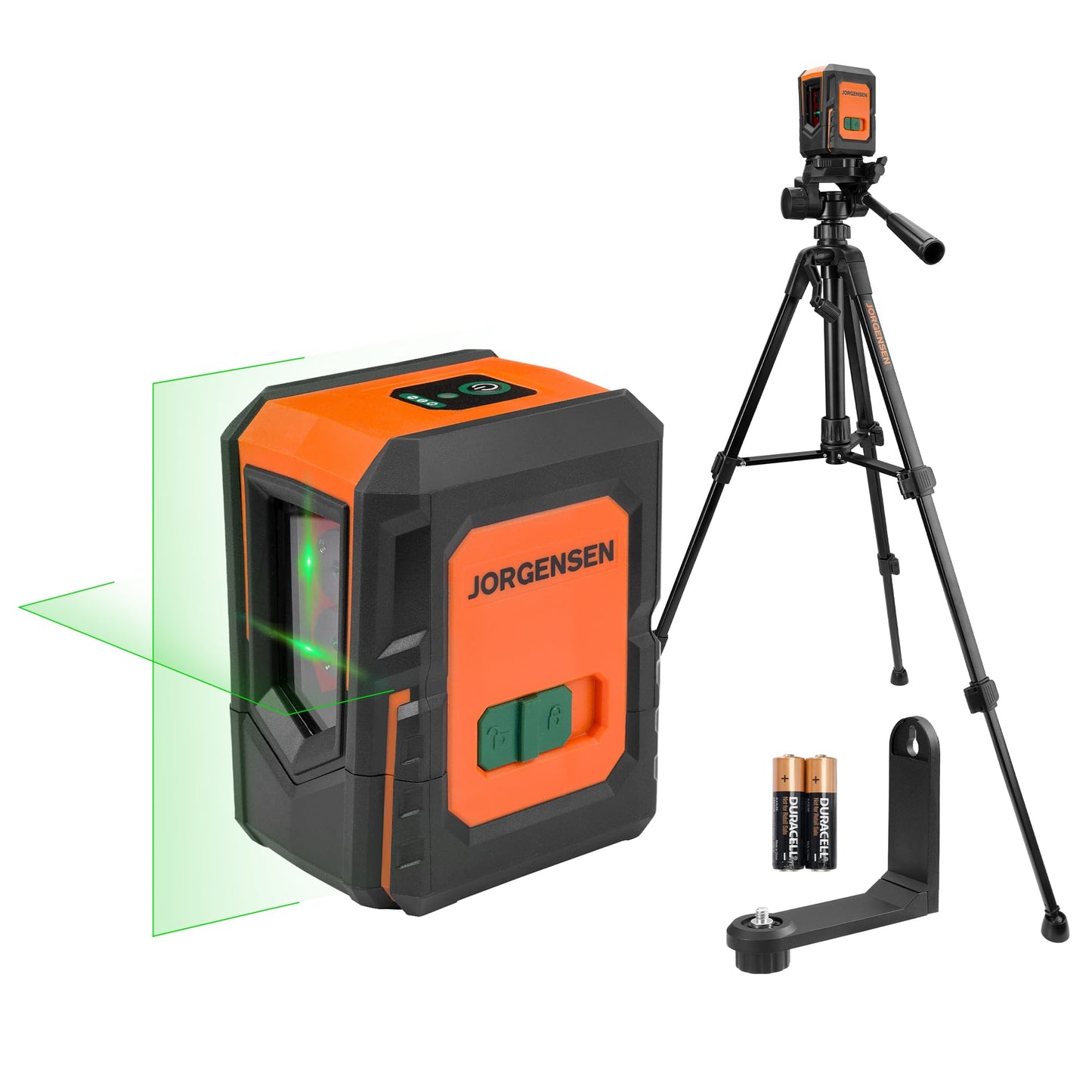 JORGENSEN Laser Level with Tripod, 100 FT Dual Modules Self Leveling Cross Line Laser Leveler Tool with 360° Magnetic Base, Green Laser Level for Picture Hanging, Tile, Home Renovation, Indoor Project