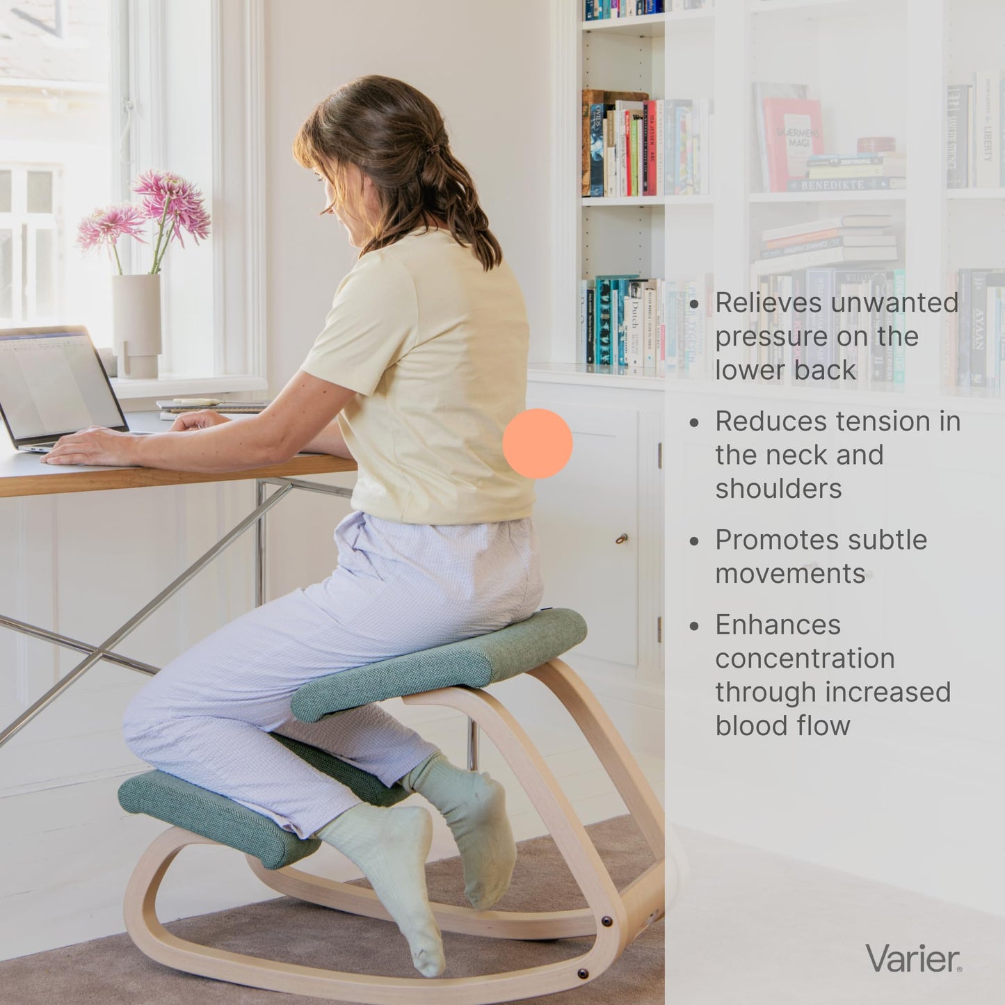 Varier Variable Monochrome, Original Kneeling Chair, Ergonomic Office Chair, 10-Year Warranty, Designed by Peter Opsvik, Ochre