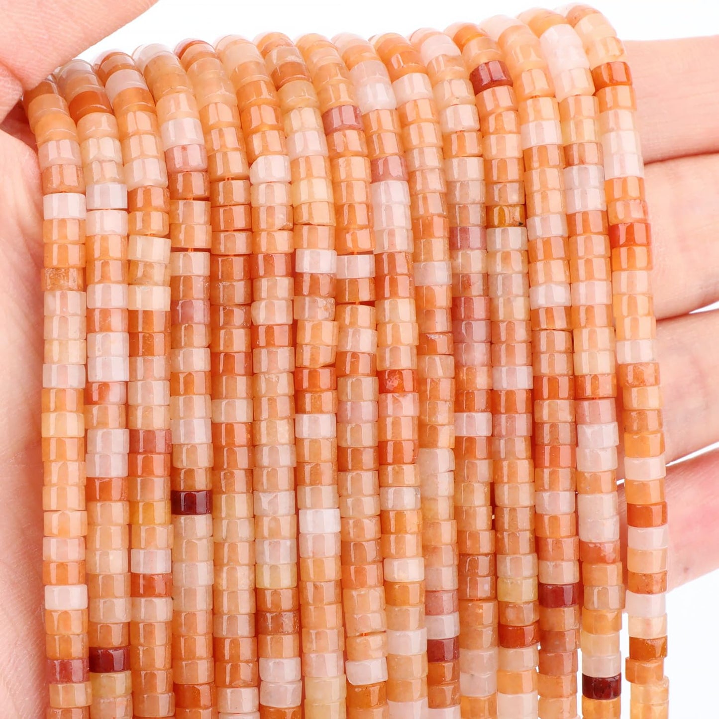 Natural Orange Aventurine Heishi Spacer Beads Loose Semi Precious Flat Round Gemstone Disc Shape Stone for Beading Jewelry Making 4x2mm 15.5"