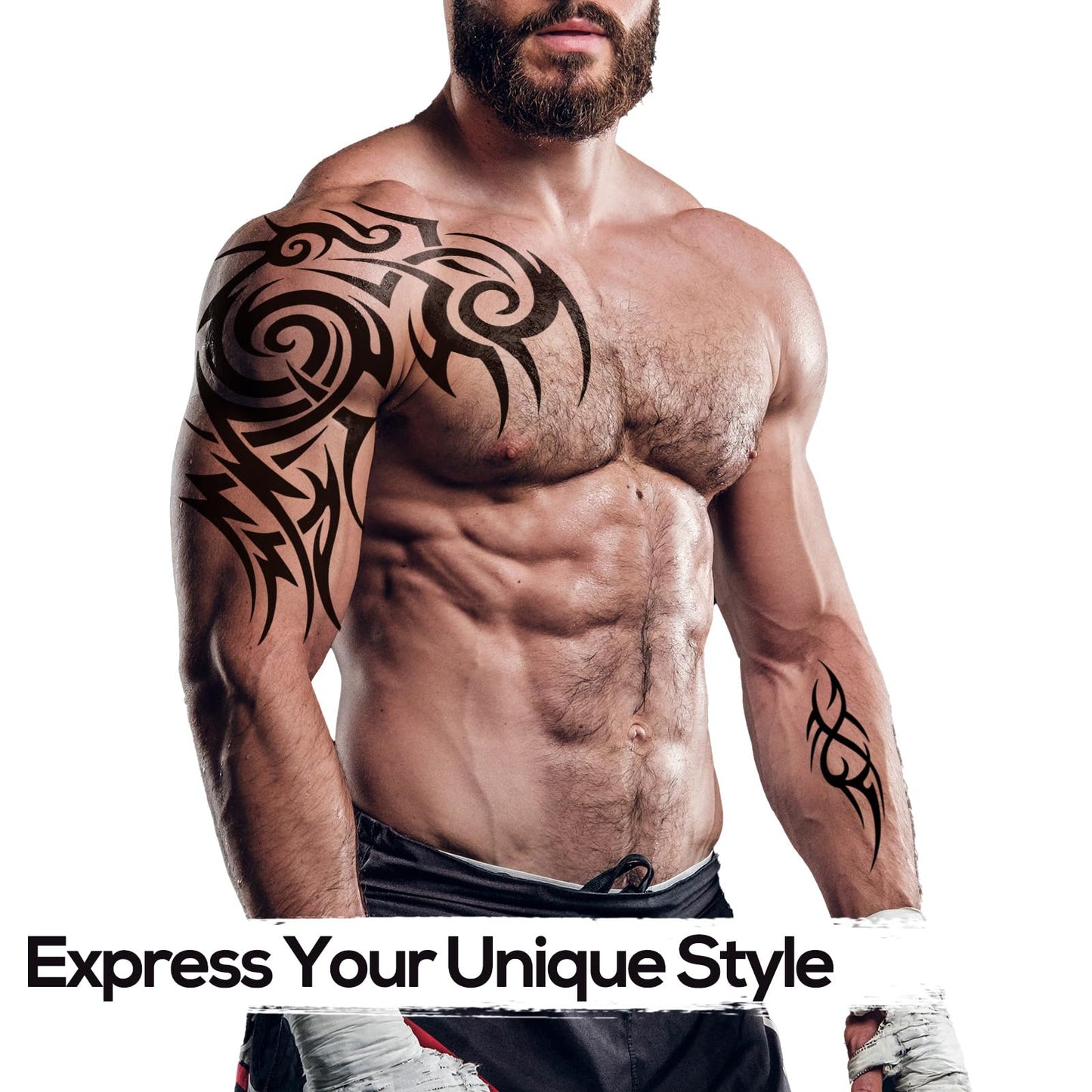 6-Sheet Large Temporary Tattoos for Men Adults Women – Waterproof Fake Tattoos with Chest Arm Shoulder Tribal Designs – Realistic Big Body Art for Parties and Cosplay