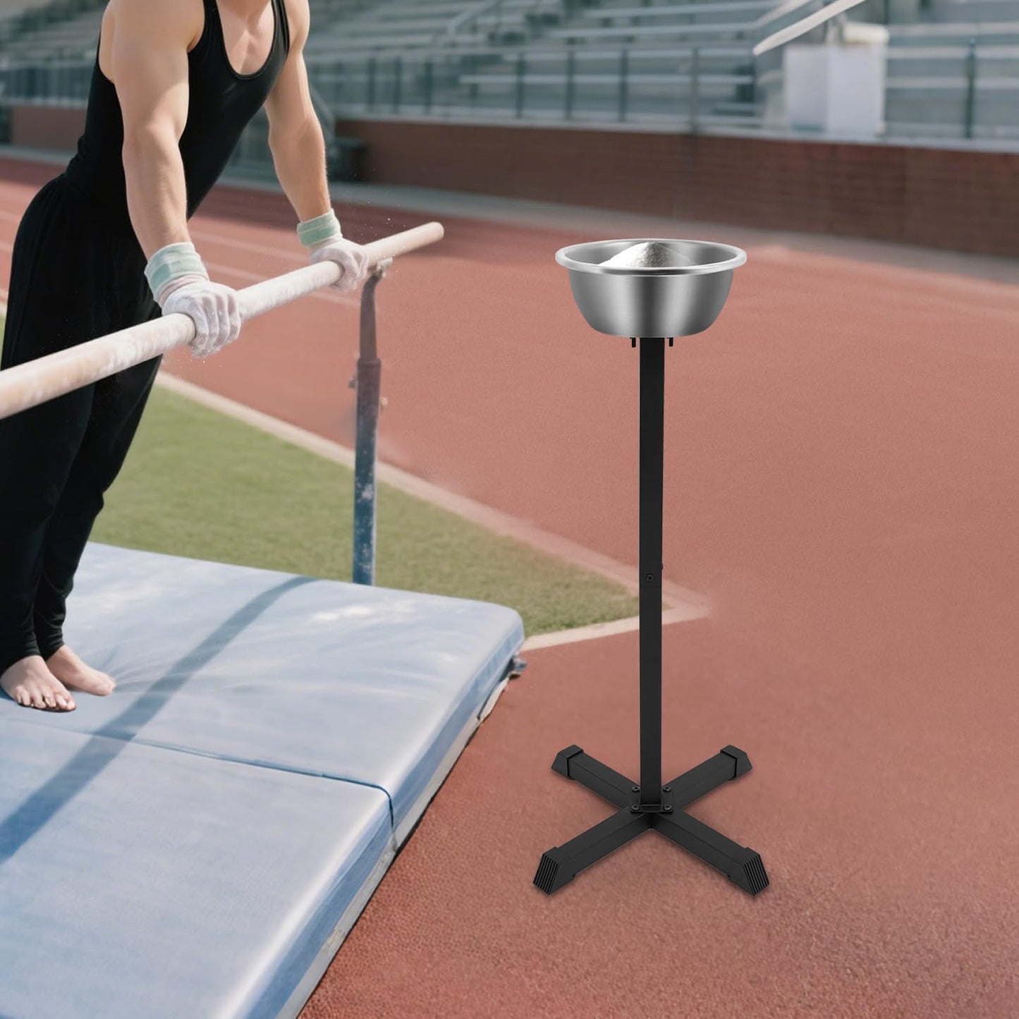 LIAUHO Portable Gym Chalk Stand, 21.6*21.6*42.3in Freestanding Holder with Bowl, Chalk Stand for Physical Education Teacher, Athlete, Gymnastics, Weight Lifting, Climbing Sports Supplies Accessories