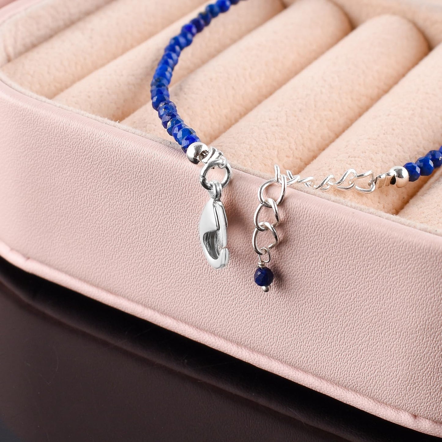 YANARA Lapis Lazuli Bracelets For Women, Natural Blue Beaded Minimalist Handmade Jewelry, Dainty Chakra Energy Crystal, Silver Plated 8 inch Adjustable Chain, Christmas Gifts For Her