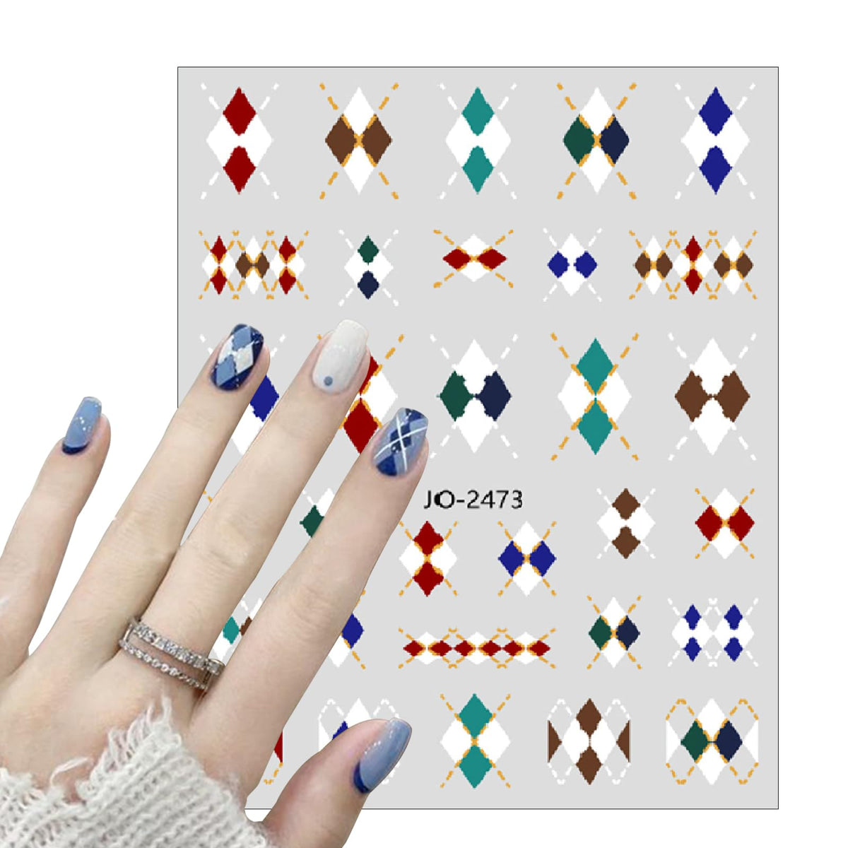 6 Sheets Autumn Winter Plaid Nail Art Stickers Brown Rhombus Bronzing Nail Decals Pegatinas Uñas Classic Plaid Design Geometry Plaid Nail Sticker Nail Supplies for Women Nails DIY Decorations