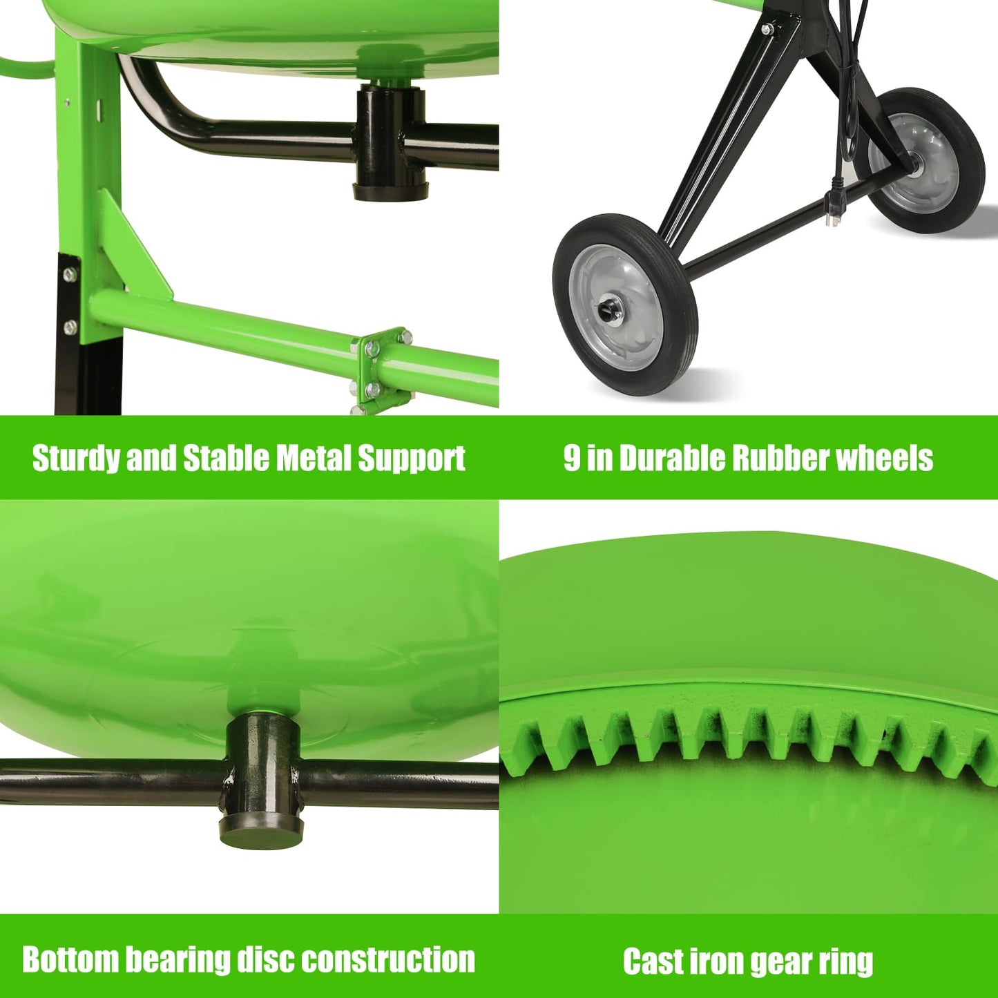 Cimcame Electric Concrete Mixer 5.0 Cu Ft Portable Wheelbarrow Cement Mixing Machine for Stucco Mortar Seeds