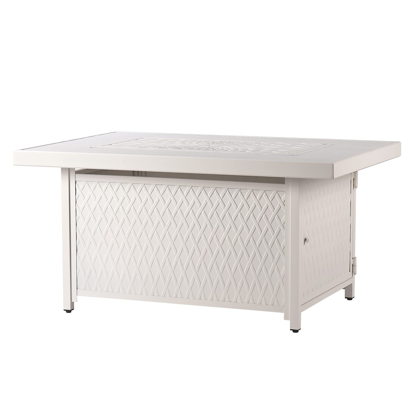 Oakland Living Rectangular 48 in. x 36 in. Aluminum Propane Fire Pit Table, Glass Beads, Two Covers, Lid, 57,000 BTUs in White Finish