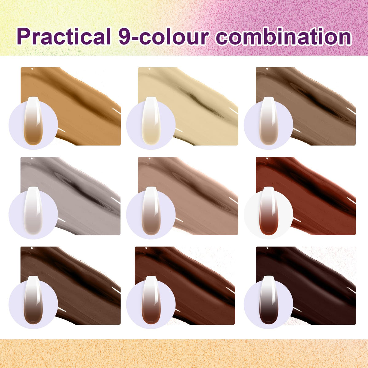 U-Shinein Gradient Painting Gel, 9 Colors Ombre Gel Nail Polish for Cream Brown Color Pigment Pat Aura Nails French Manicure Soak Off UV Long-lasting Home Salon DIY Nail Art Coconut Latte 1