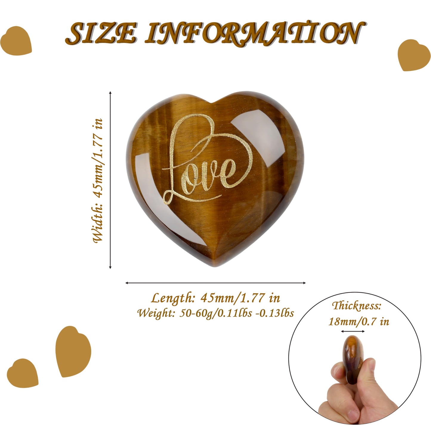 ZHIYUXI 45mm Tigers Eye Engraved Heart Stones Heart Gift Gemstones Heart Shaped Rocks Polished Tigers Eye Stones Mental Health Gifts Gem Meditation Spiritual Gifts for Men Reiki