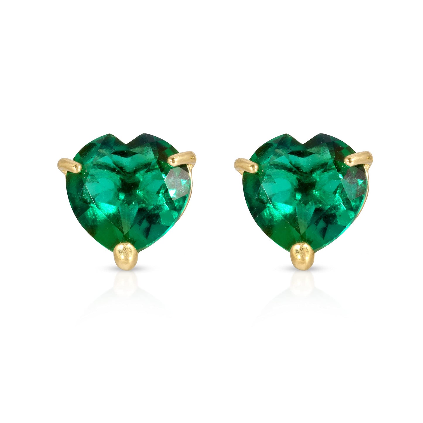 Galaxy Gold GG 14K Solid Yellow Gold Lab Grown Emerald Heart Necklace and Earring Set for Women, 18 Inch Chain, Fine Jewelry