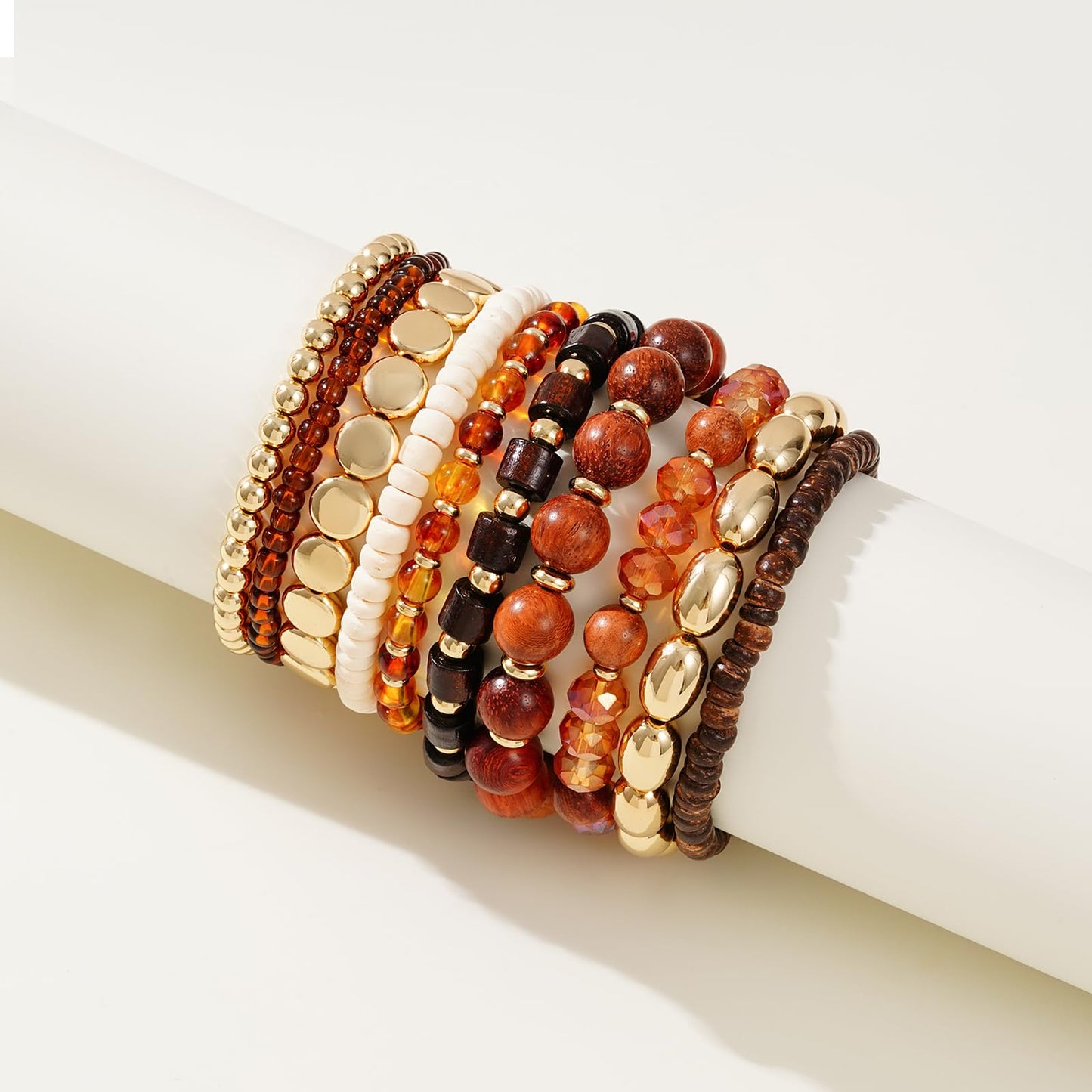 GOOJIDS Surfer Heishi Clay Bead Bracelets for Women Bohemian Stackable Gold Plated Beaded Stretch Bracelets Elastic Layering Friendship Bracelets Set Boho Jewelry