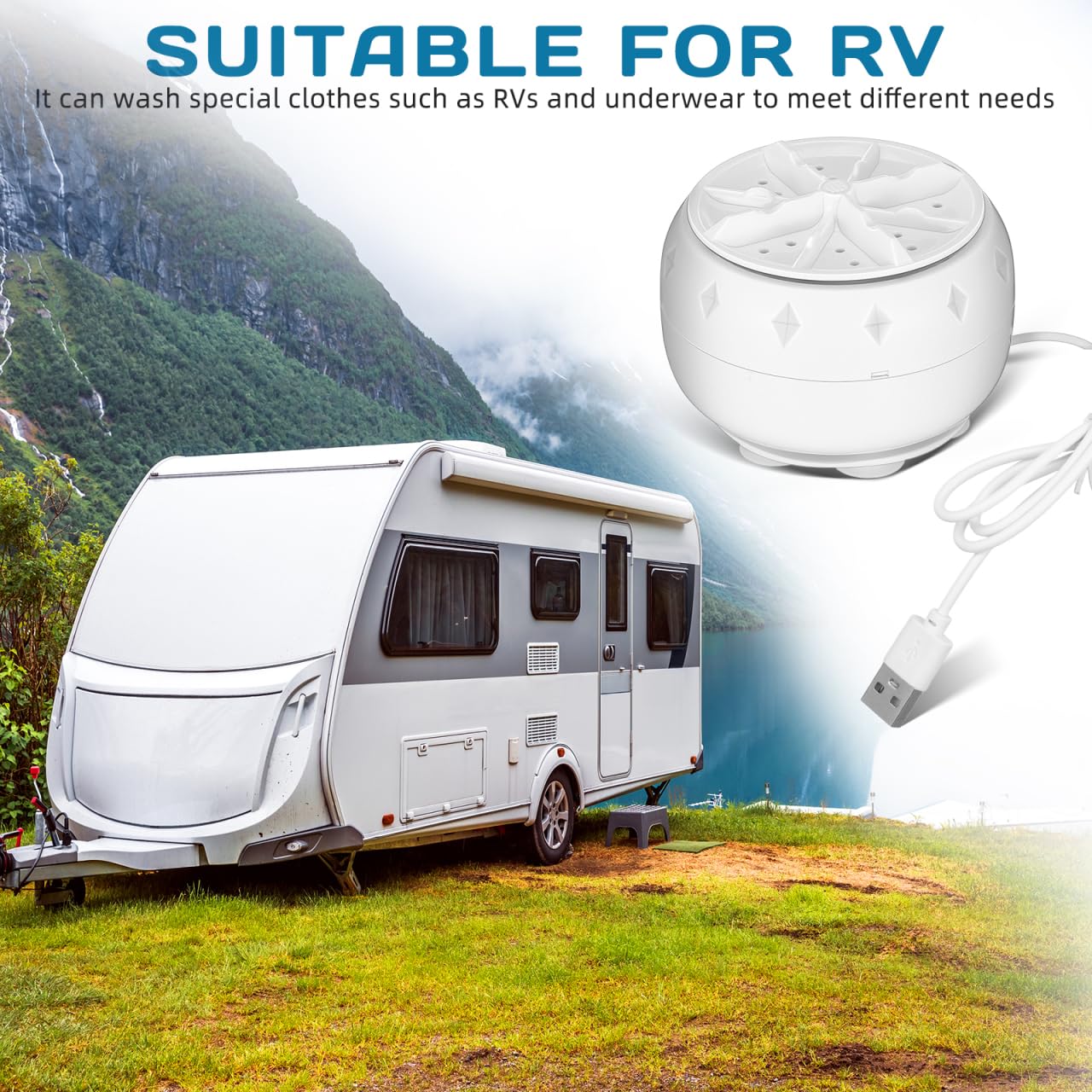 ULTECHNOVO Portable Turbine Washing Machine with Ultrasonic Cleaning, Mini Fully Automatic Washer for Underwear, Socks & Baby Clothes, USB Powered Travel Laundry Washer for RV, Apartment & Dorm