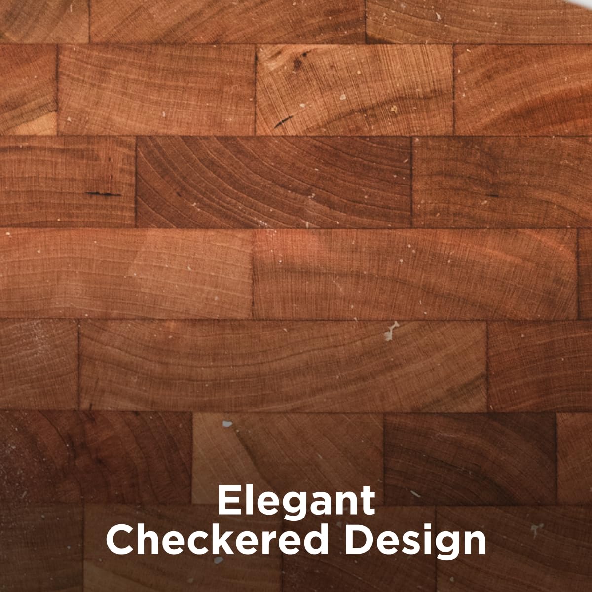 WoodForChef Heritage Cherry End Grain Board – Heavy Butcher Block Board with Feet & Mineral Oil Bottle – Foodsafe Wooden Prep Deck for Kitchen & Professional Chefs - 18x16x2 inches