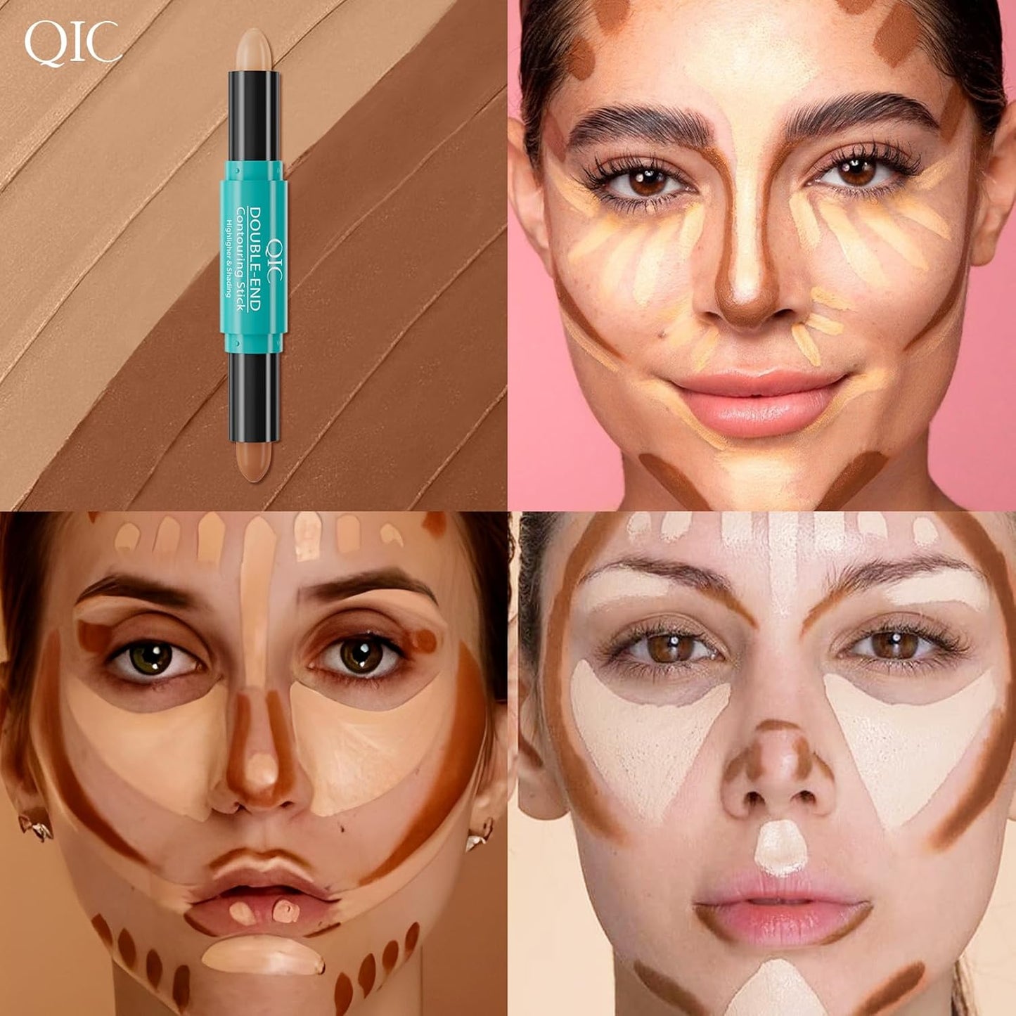 2-in-1 Contour & Highlighter Stick - Dual-Ended, Waterproof, Long-Lasting, for All Skin Tones (01# Ivory + Dark coffee)