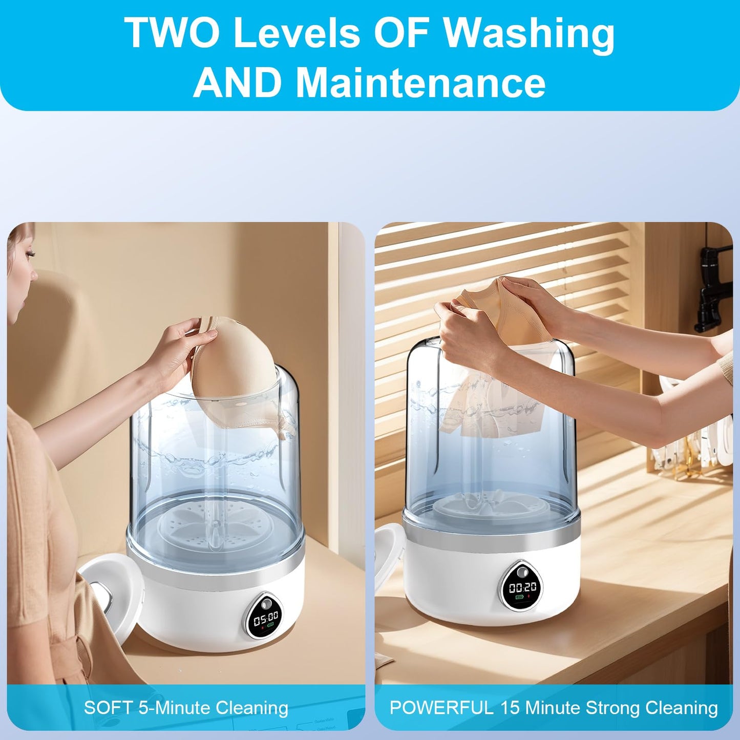 Ghegicu Portable Washing Machine, 1.5L Underwear Washer Rechargeable Cordless Makeup Sponges Cleaner Deep Clean Socks, Underwear, Baby Clothes, Washing Machine for Apartment, Dorm, Camping(White)