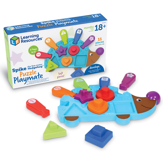 Learning Resources Spike The Fine Motor Hedgehog Puzzle Playmate - 11 Pieces,Ages 18+ Months Fine Motor Game, Color and Shape Recognition Toddler Montessori Toys