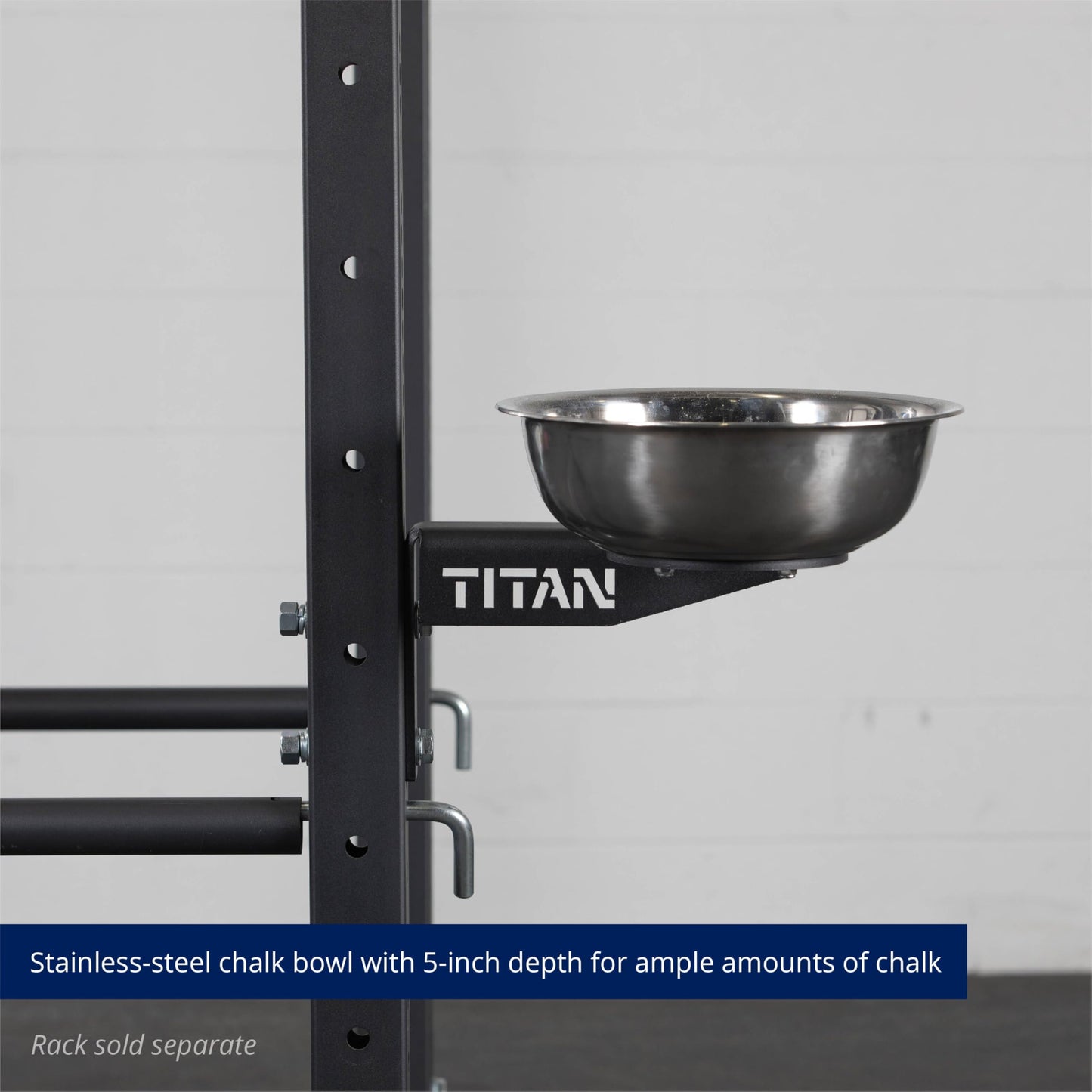 Titan Mounted Rack-Mounted Chalk Bowl Fits T-3 or X-3 Series Power Racks, 14" Stainless Steel Bowl"