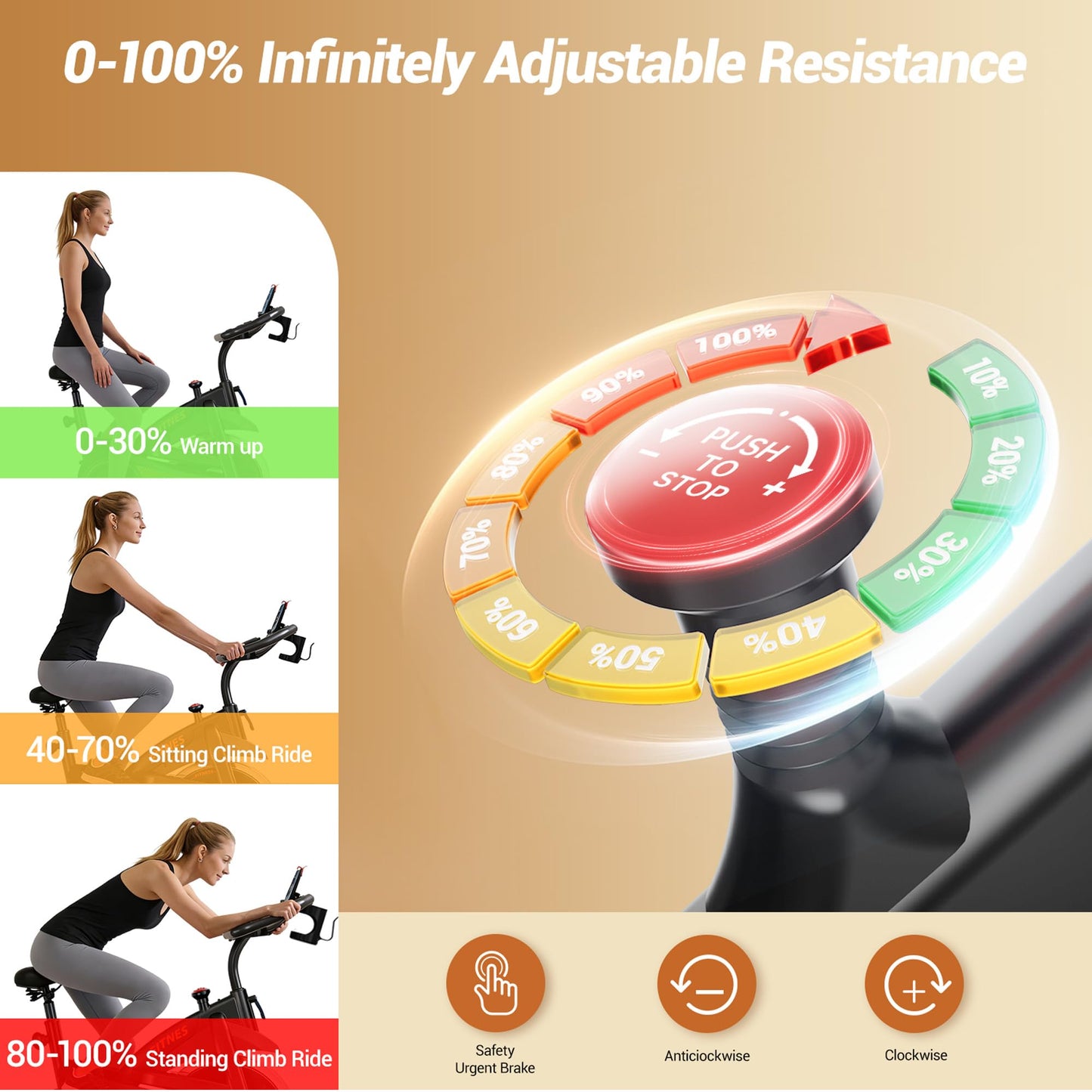 CURSOR FITNESS Exercise Bike, Brake Pad Stationary Bike for Home with Exclusive App, Stationary Bikes for Home with 300 lb Weight, Indoor Cycling Spin Bike Workout Bike with Extra Comfort Seat