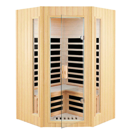 Far Infrared Sauna, 2-3 Person infrared sauna for home, Indoor Home Sauna Canadian Hemlock Wooden Sauna Dry Sauna with 7 Low EMF Heating Panels, Bluetooth Speakers, LED Reading Lights, 1670W