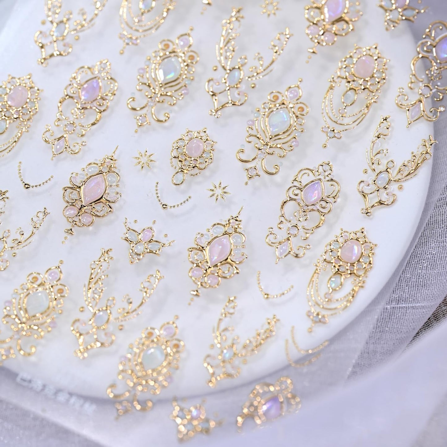 Gold Nail Stickers for Nail Art 5D Embossed Gemstone Nail Art Stickers Gold Mace Nail Decals Self-Adhesive Nails Design Supplies for Women Girls DIY Manicure