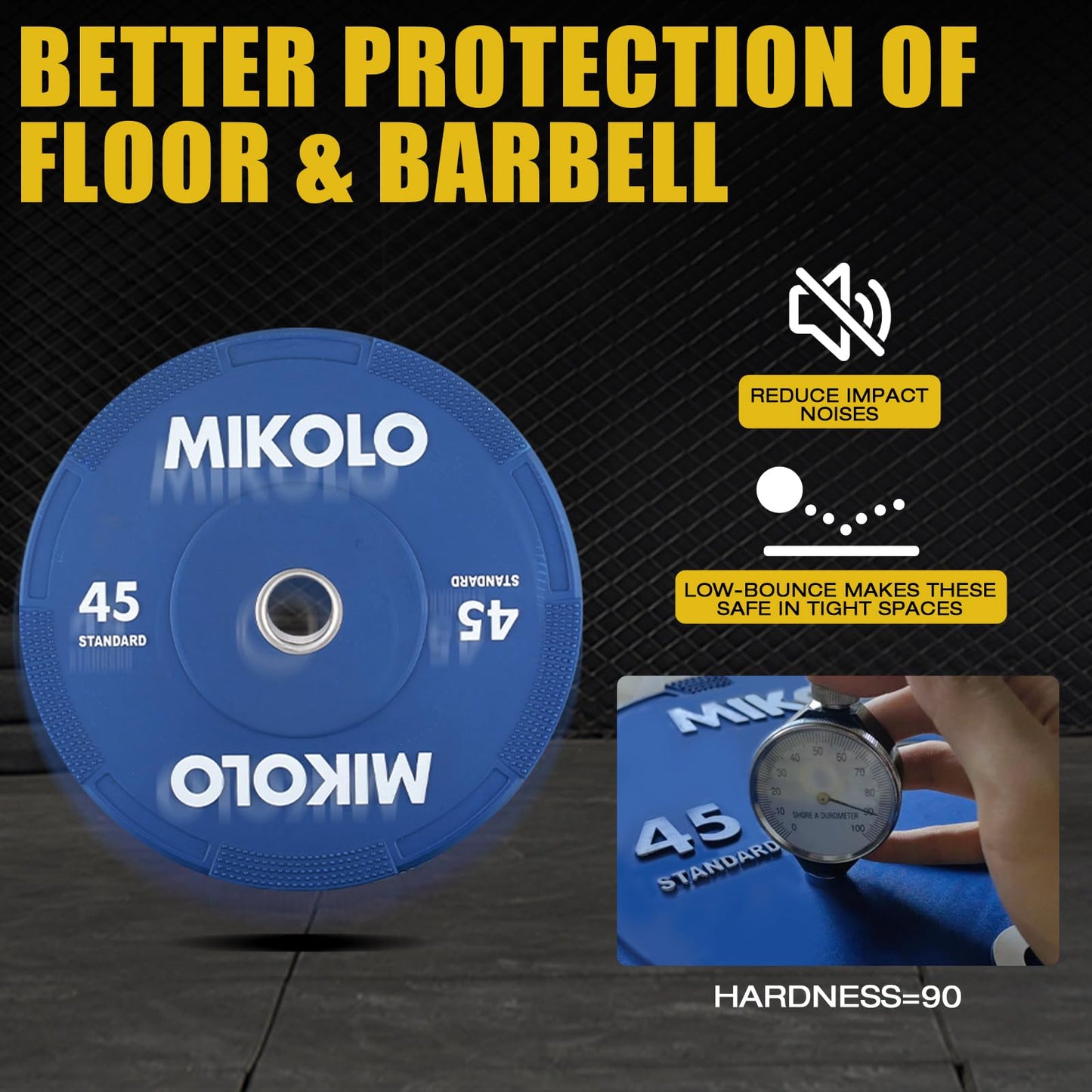 Mikolo Olympic Bumper Plates & Barbell Plates 2-Inch Weight Plate Set - Steel Insert, Low-Bounce & Quiet for Home Gym Strength Training (35+45LB Set)