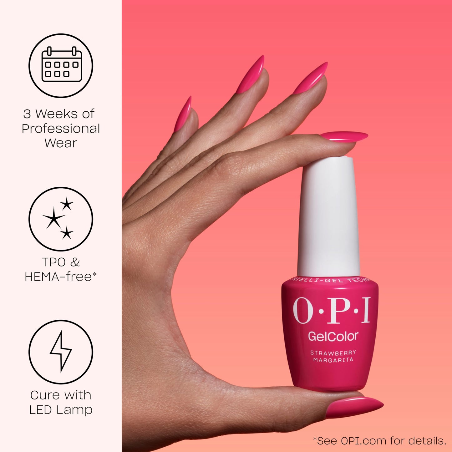 OPI GelColor Pink Flamenco | Opaque Bright Hot Pink Crème LED Cure Gel Nail Polish | Salon-Quality Shine, Long-Lasting Wear | Vegan & HEMA Free | 0.5 Fl Oz