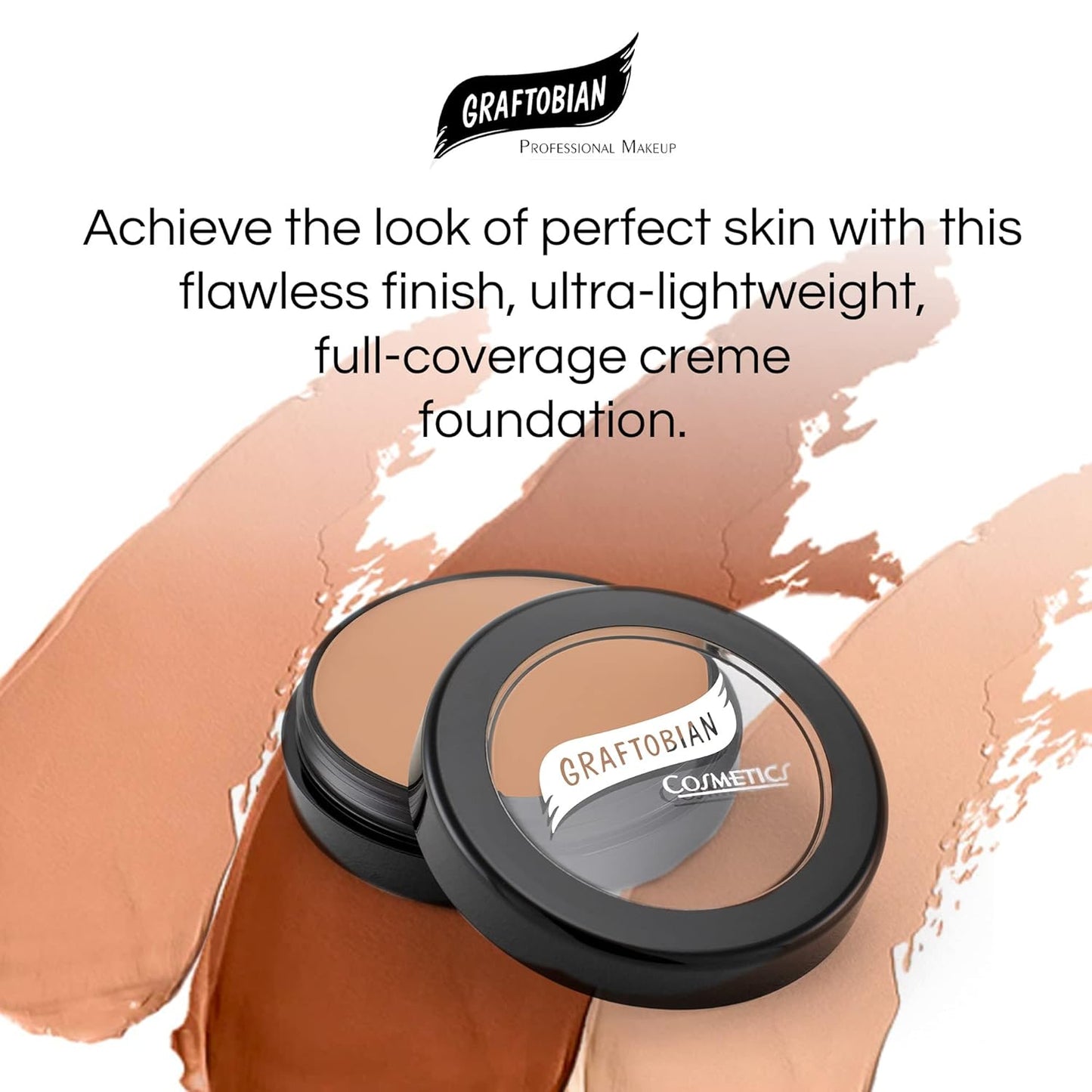 Graftobian HD Glamour Crème Foundation 1/2oz, Weightless Full Coverage Makeup, 65 Inclusive Shades, For All Skin Types, Natural or Full-Glam Looks, For Professionals and Beginners, Caramel