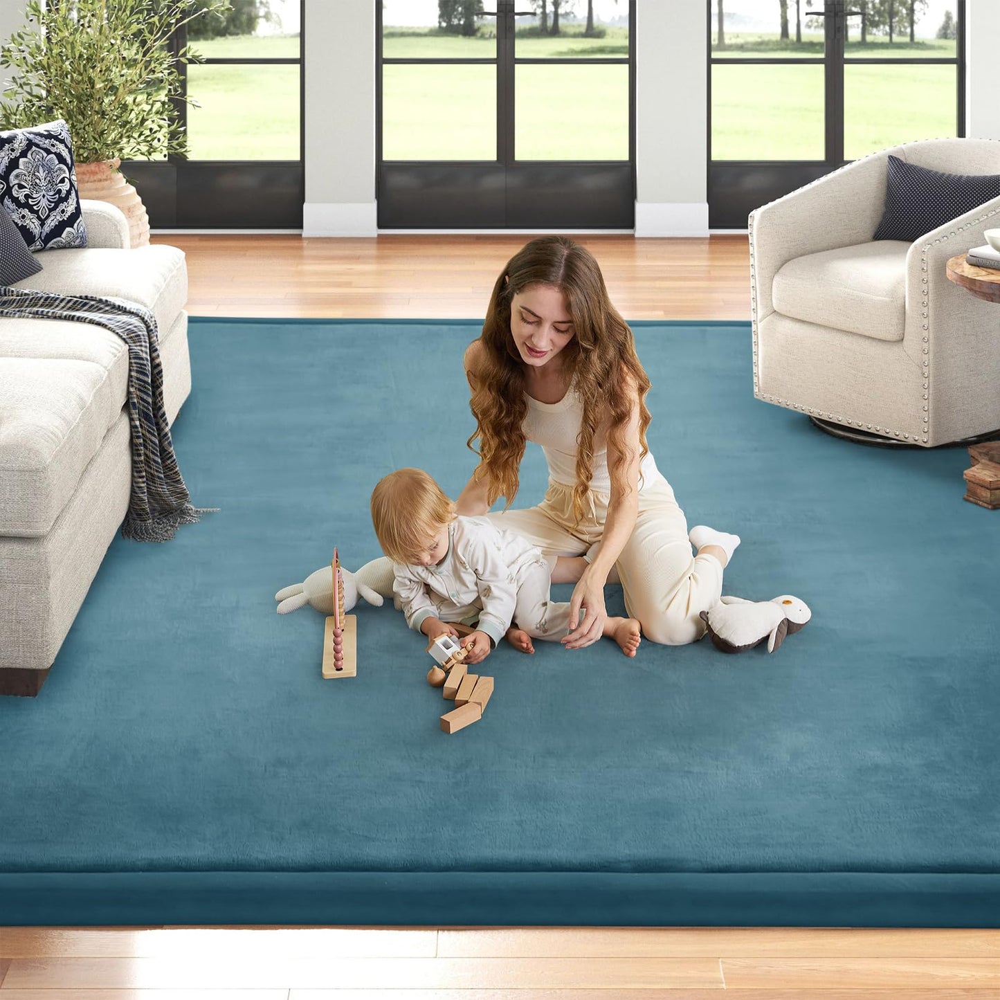 ILPEOD Baby Play Mat 1.2" Thick Memory Foam Nursery Rug Area Rug, 13’1” X 6’7” Yoga Mat Playmat Crawling Mat for Baby,Toddlers, Infants, Kids,Floor Mat Tatami Mat for Living Room with Non-Slip(Green)