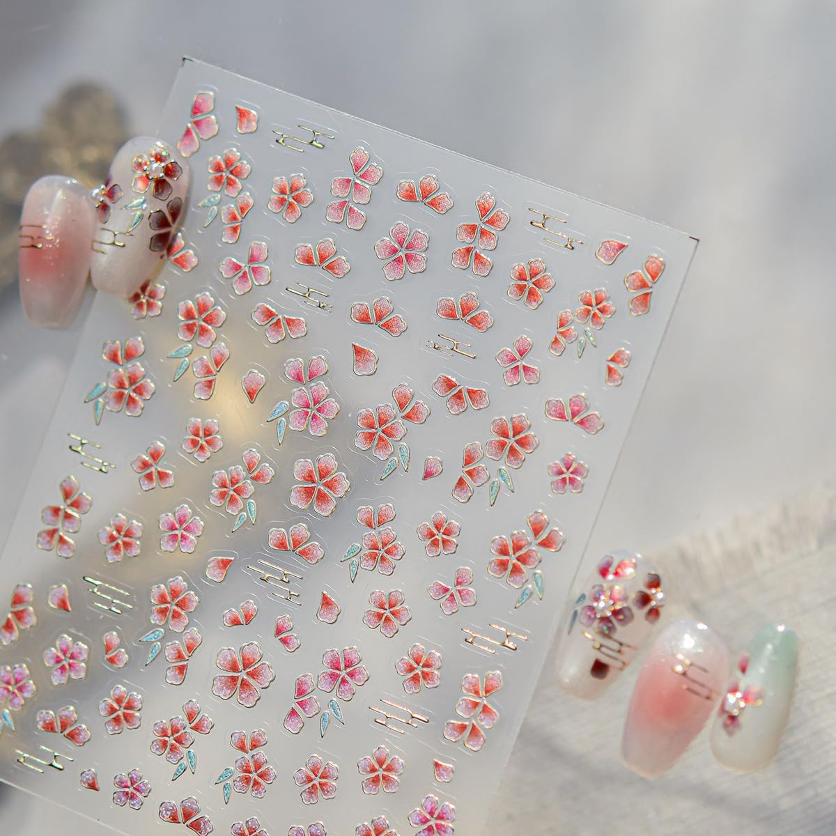 Floral Nail Art Stickers 5D Embossed Flower Nail Stickers Flower Nail Decals Luxury Self-Adhesive Nail Art Supplies for Women Girls Spring Manicure 1 Sheet