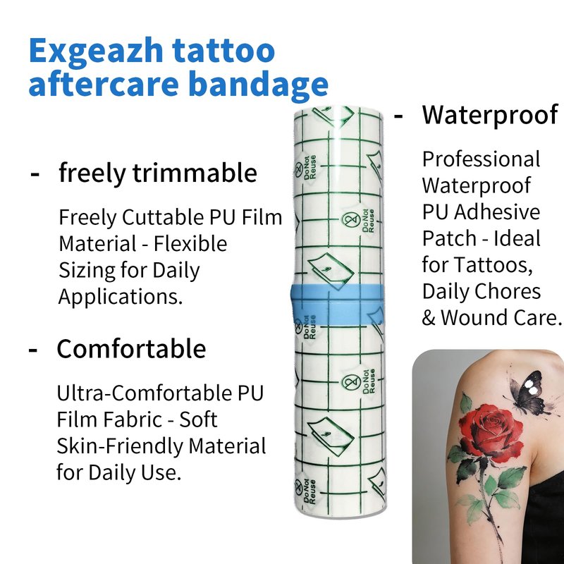 Exgeazh Tattoo Aftercare Bandage Roll 5.9" x 2 Yards - Waterproof Transparent Second Skin Tattoo Cover, Breathable & Latex-Free, Tattoo Supplies Wrap, Tattoo Protection Film