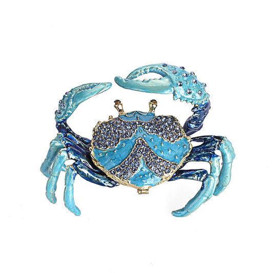 ELLDOO Mini Crab Trinket Box, Vintage Metal Enameled Hinged Decorative Box, Crab Collectible Figurine Ring Earrings Jewelry Organizer Gift Box for Girl Women