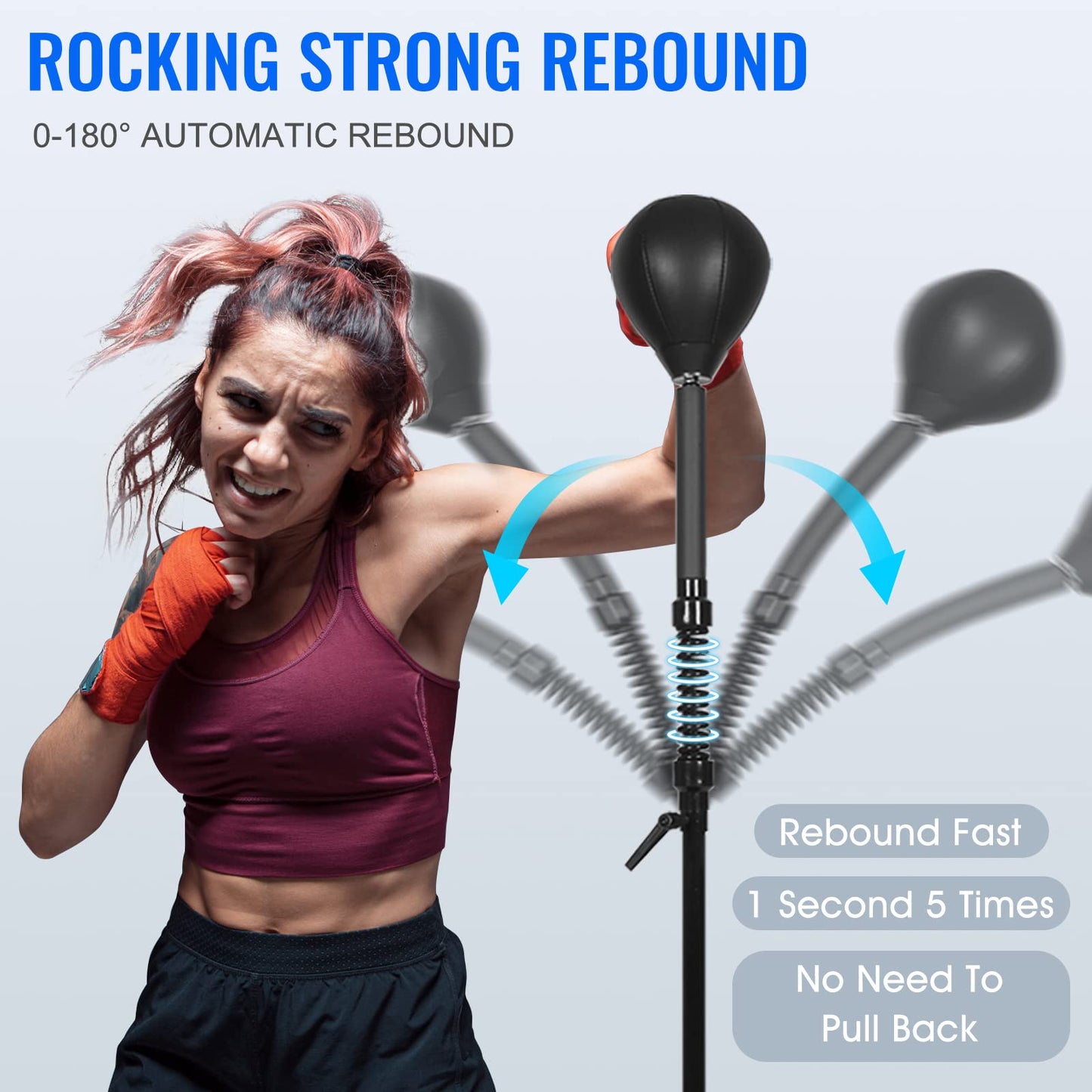 Reflex Speed Bag with 2Ball Thick Base Punching Bag Free Standing Boxing Bag with Adjustable Height & Reinforced Spring Strong Durable Relief Stress Ball for Boxer Fitness Person