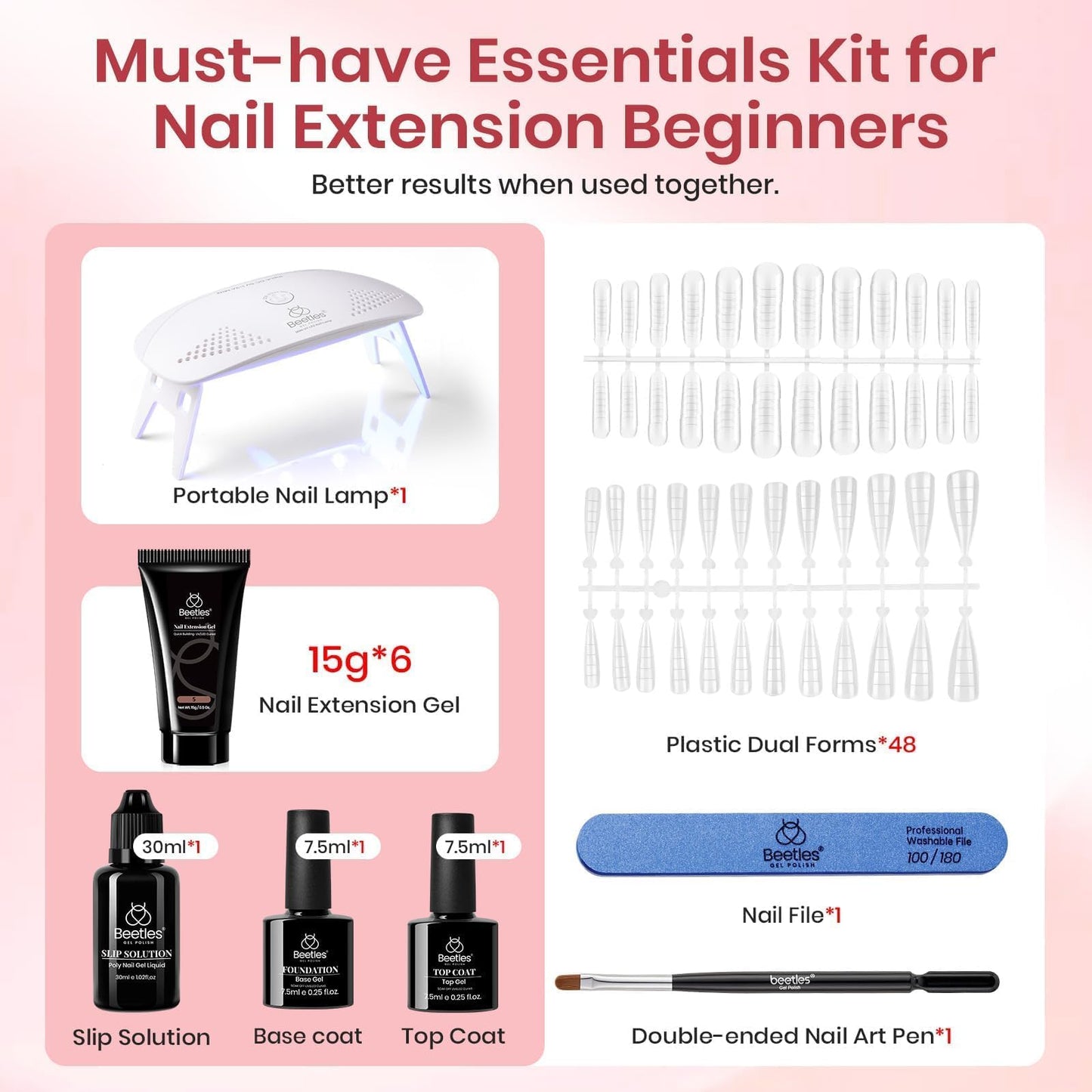 Beetles 30 Colors Poly Extension Gel Nail Kit With U V Lamp Nude Pink Glitter Poly Nail Gel Starter Kit All In One With Nail Art Accessories Manicure DIY Home Salon Gift for Women Girls